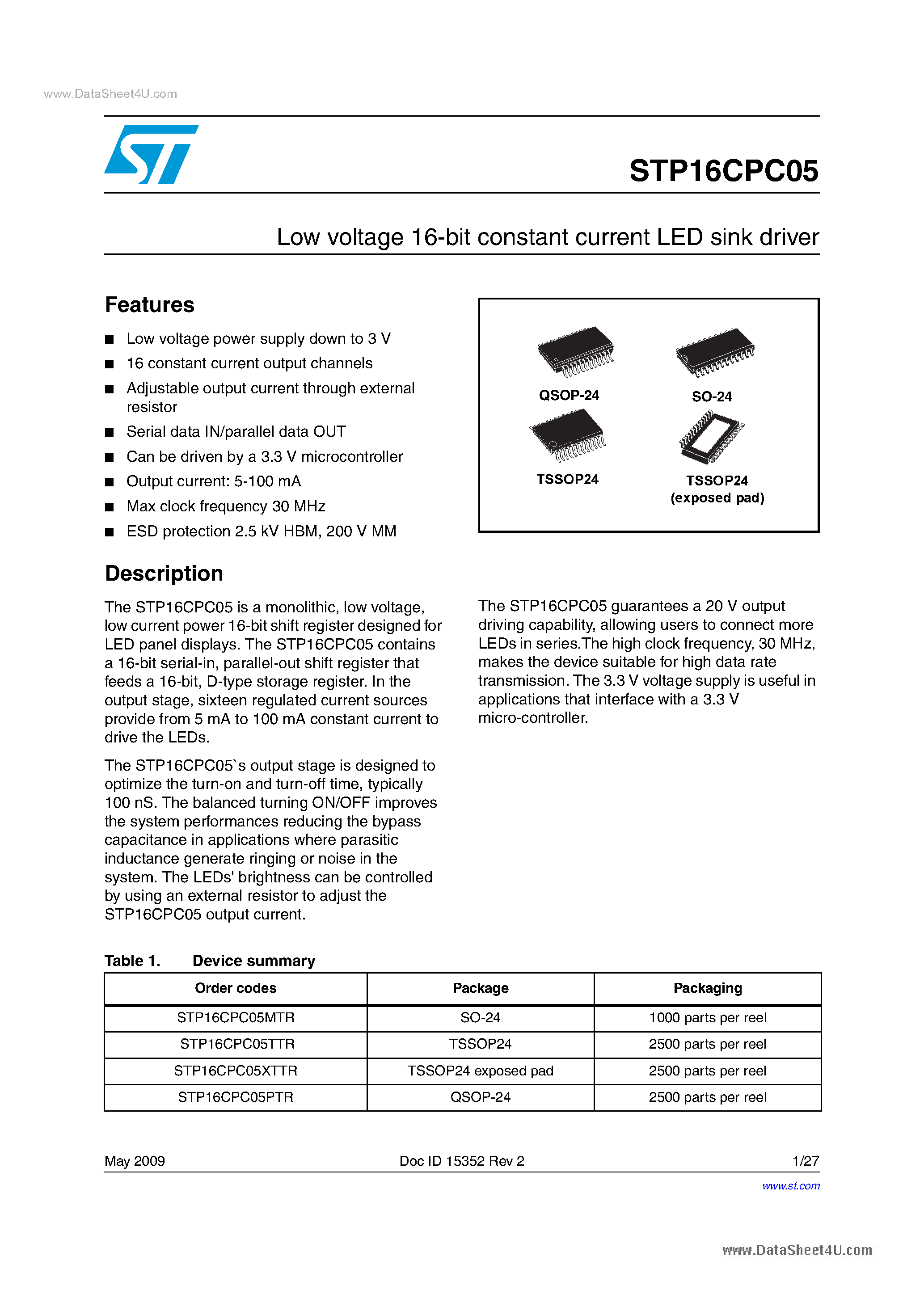 Datasheet STP16CPC05 - LED Driver page 1