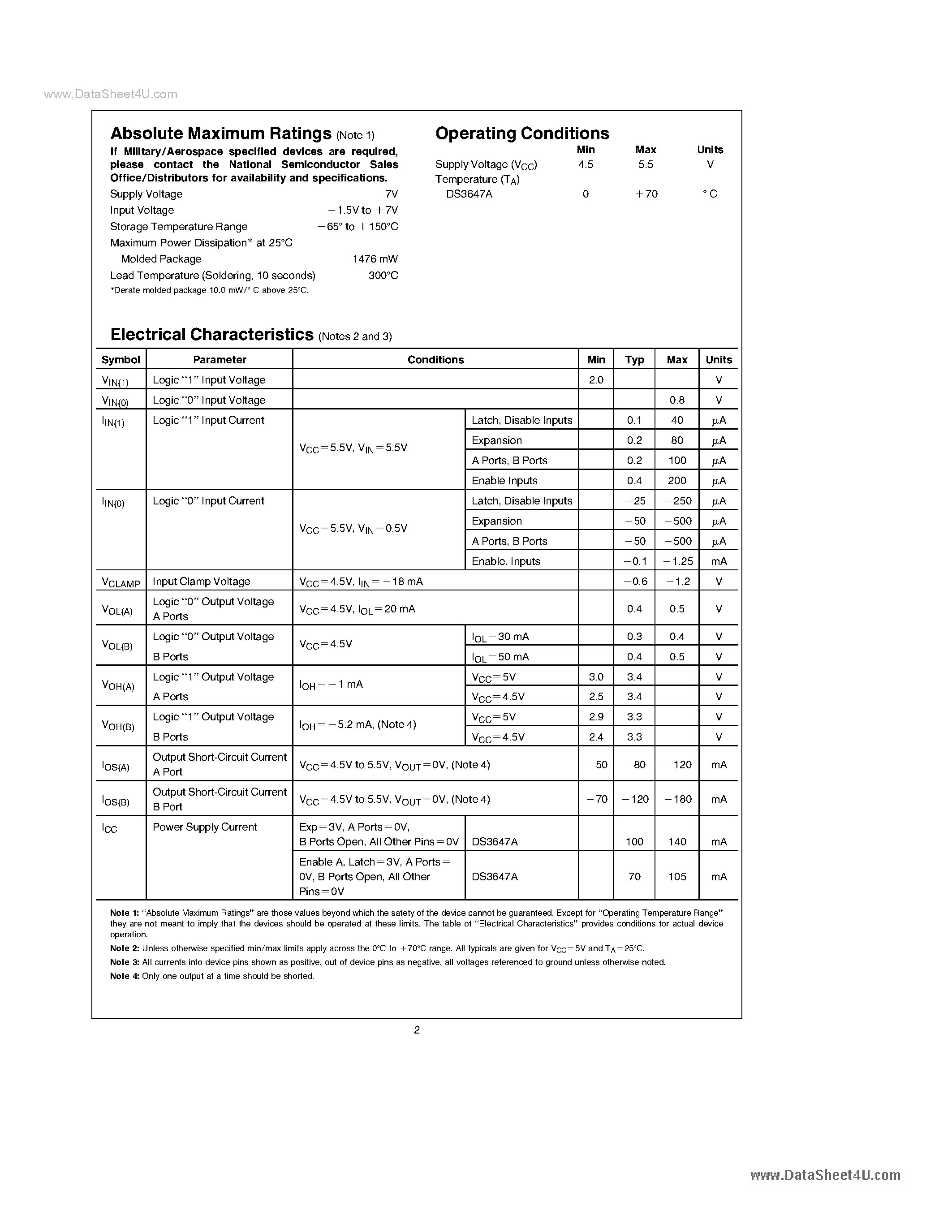 Даташит DS3647A - Quad Tri-state MOS Memory I/o Register страница 2