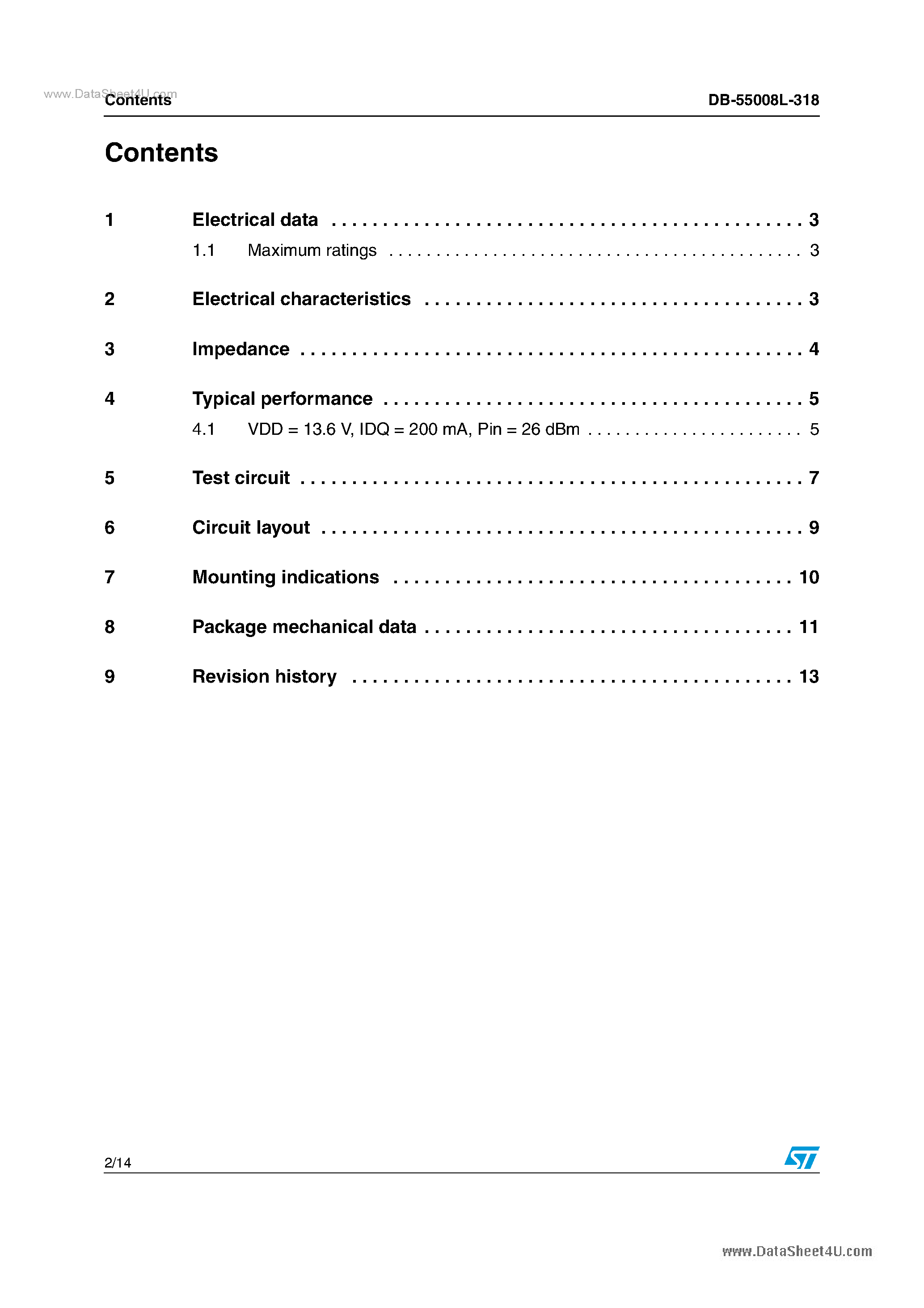 Datasheet DB-55008L-318 - RF power amplifier using 1 x PD55008L-E N-channel enhancement-mode lateral MOSFETs page 2