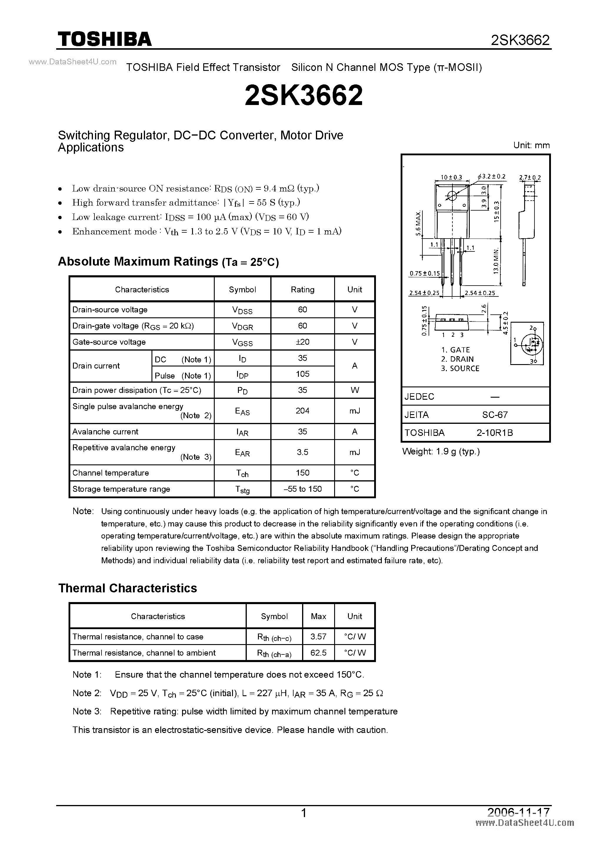 Datasheet K3662 - Search -----> 2SK3662 page 1