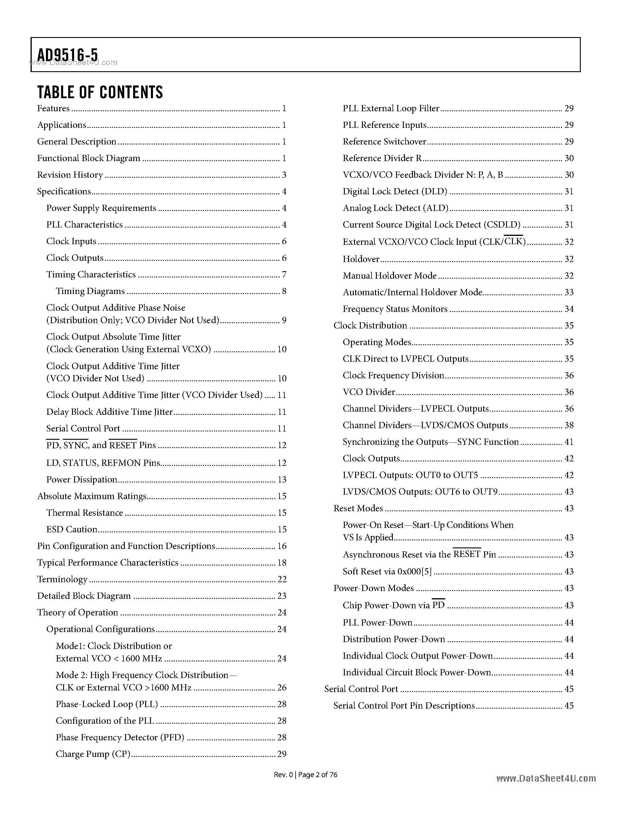 Datasheet AD9516-5 - 14-Output Clock Generator page 2