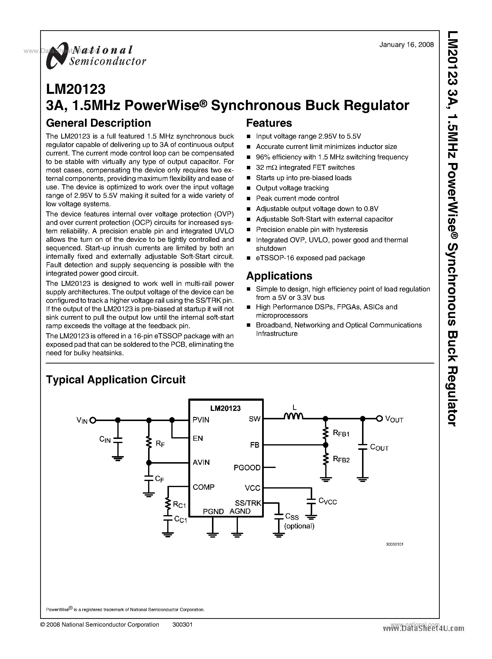 Datasheet LM20123 - Synchronous Buck Regulator page 1