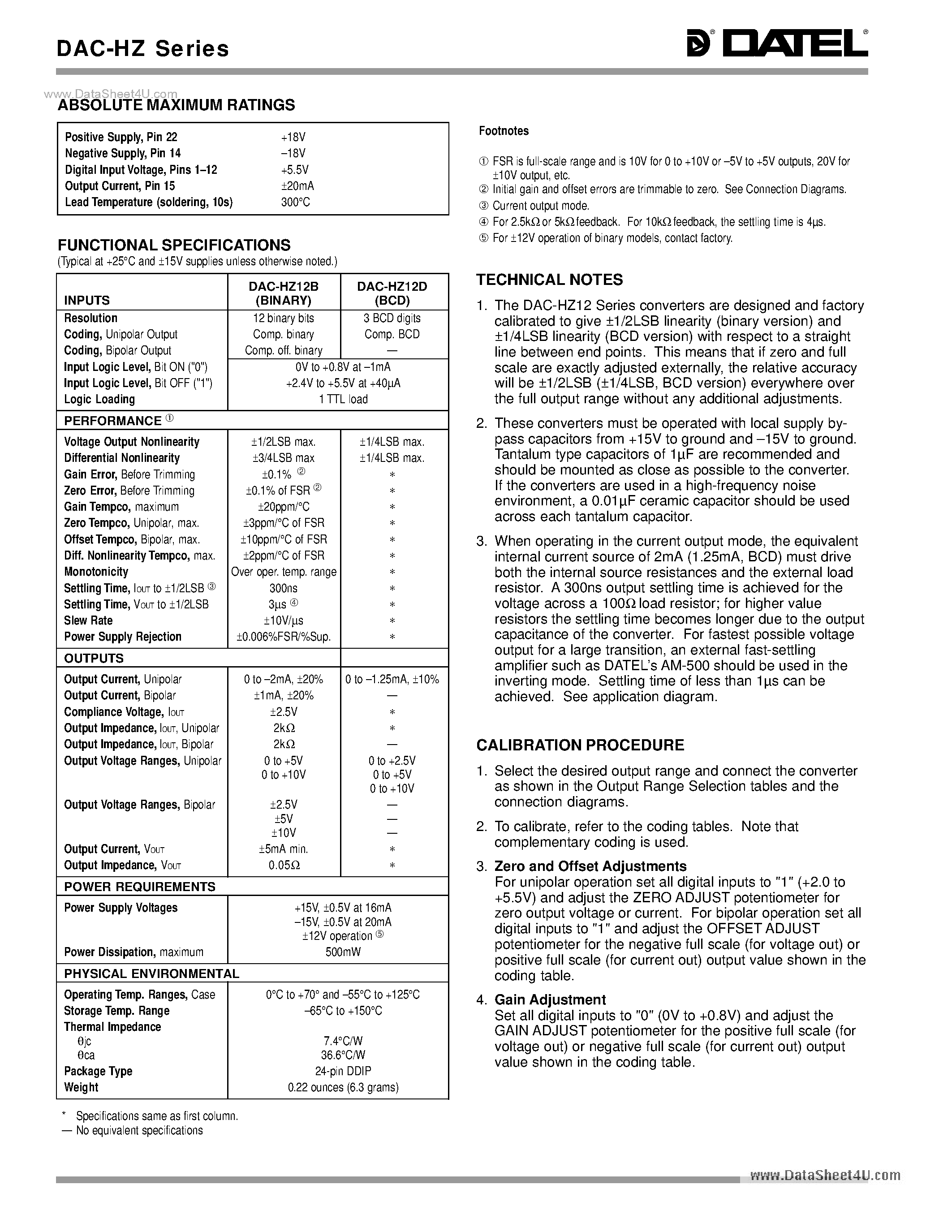 Datasheet DAC-HZ - Industry-Standard Digital-to-Analog Converters page 2