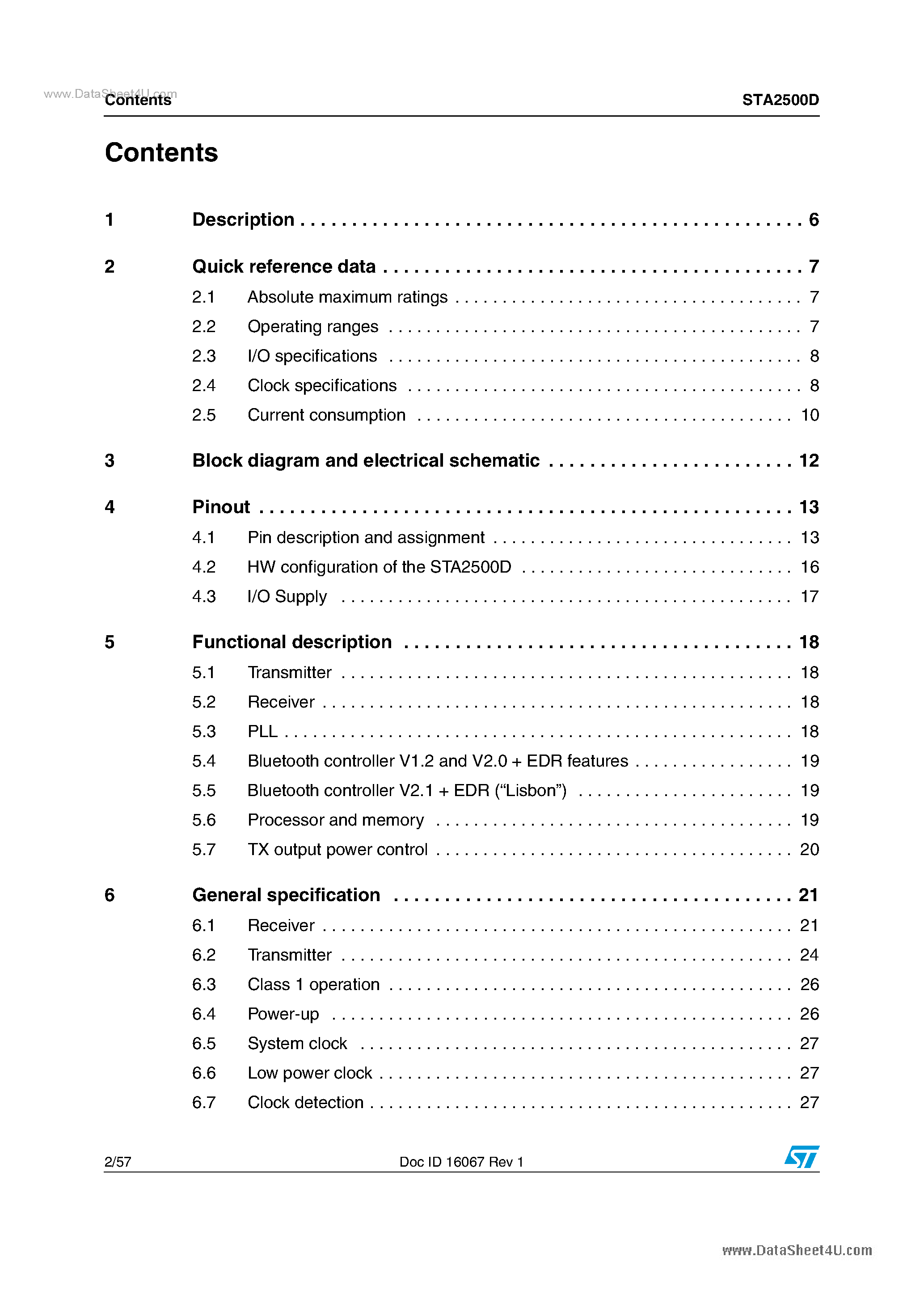 Даташит STA2500D - Wireless Communication & Connectivity ICs страница 2