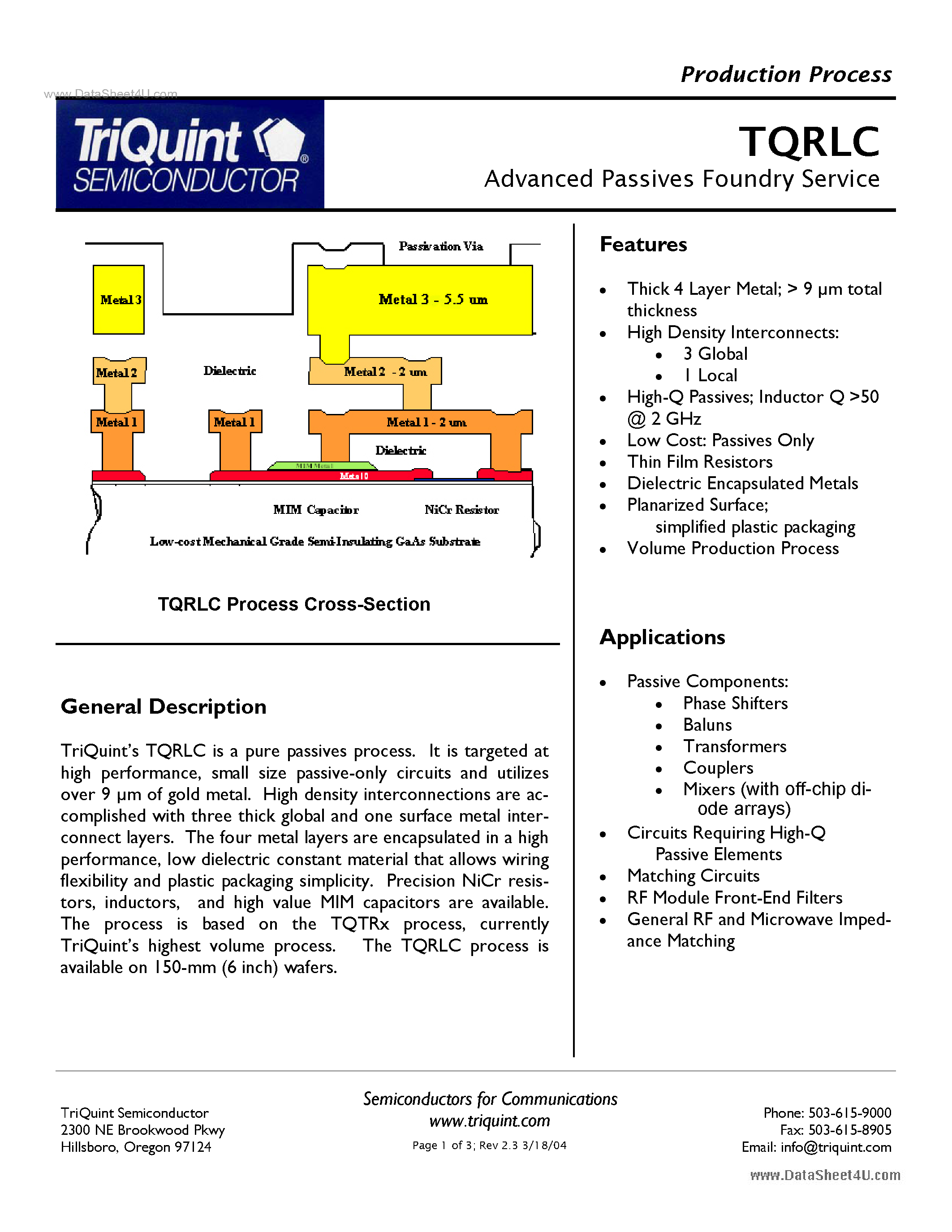 Даташит TQRLC - Advanced Passives Foundry Service страница 1