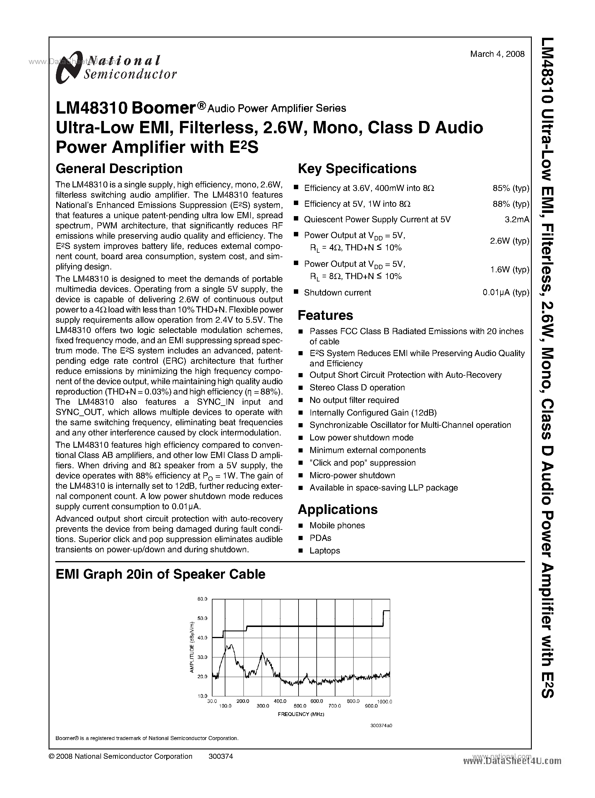 Даташит LM48310 - Class D Audio Power Amplifier страница 1