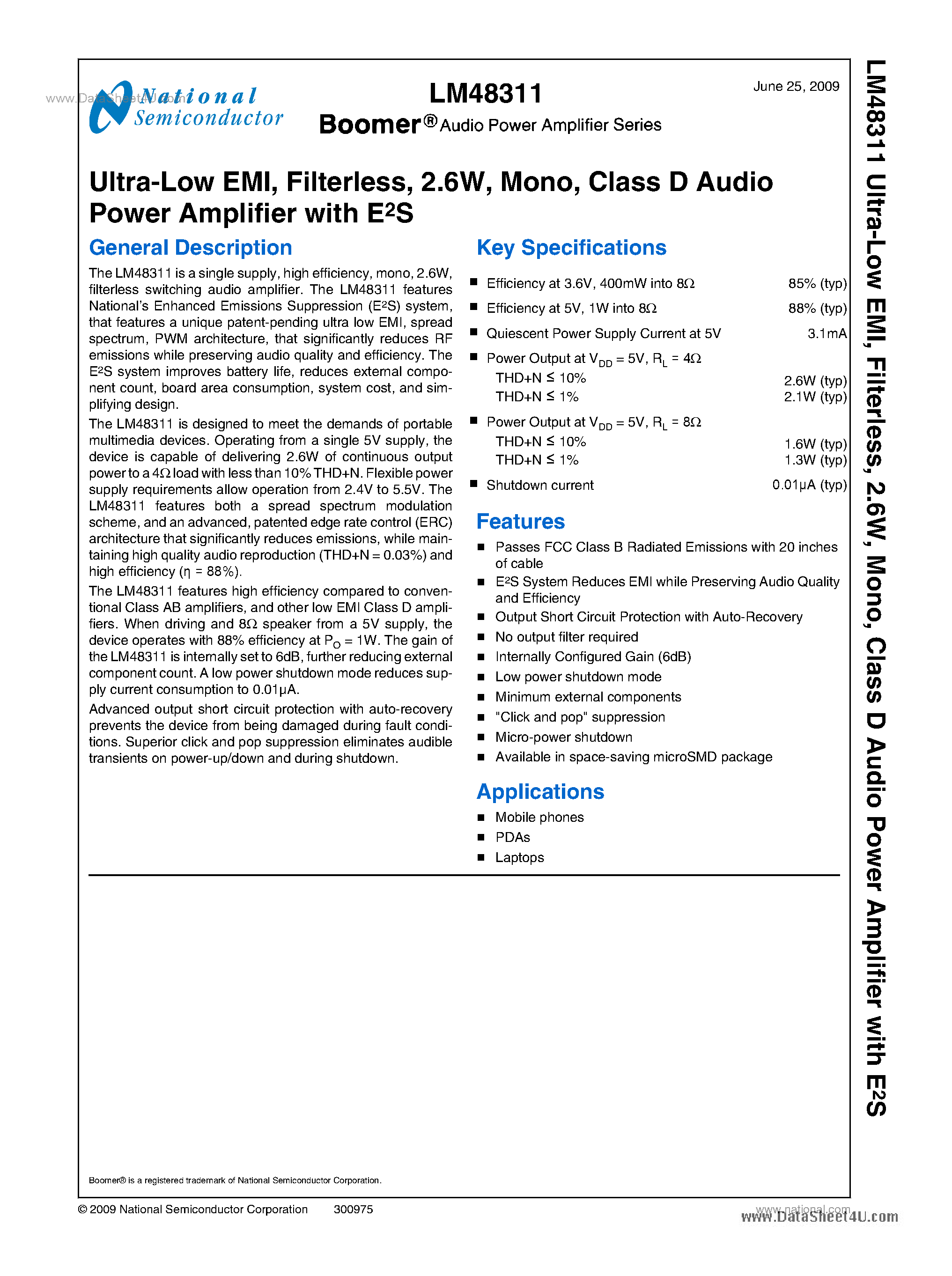 Даташит LM48311 - Class D Audio Power Amplifier страница 1