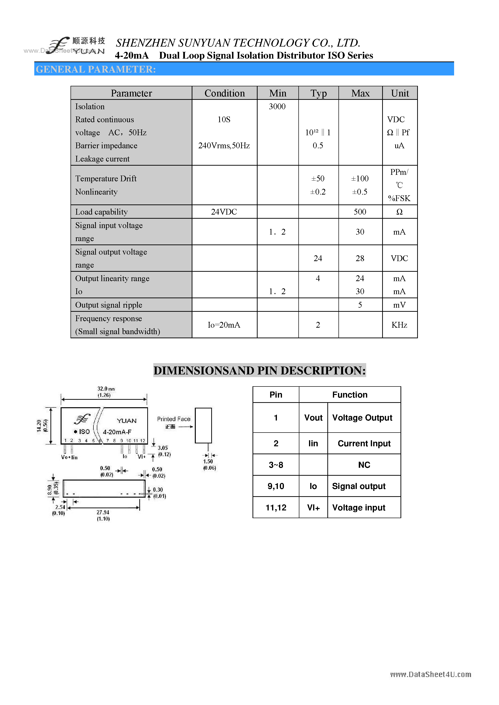 Даташит ISO4-20mA-F - Two wires powered to sensor страница 2