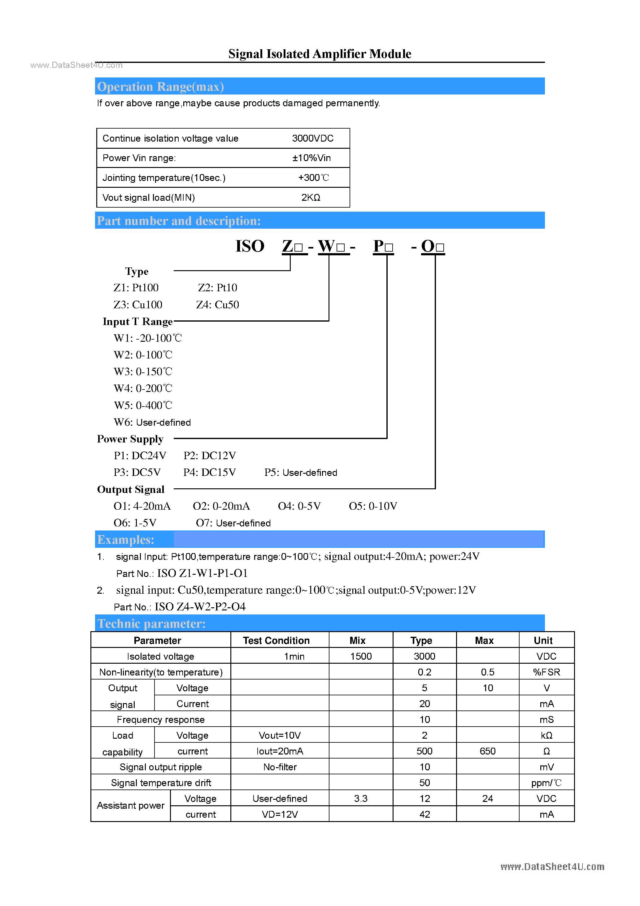 Datasheet ISOZx-Wx-Px-Ox - Thermal Resistance Isolation Transmitter page 2