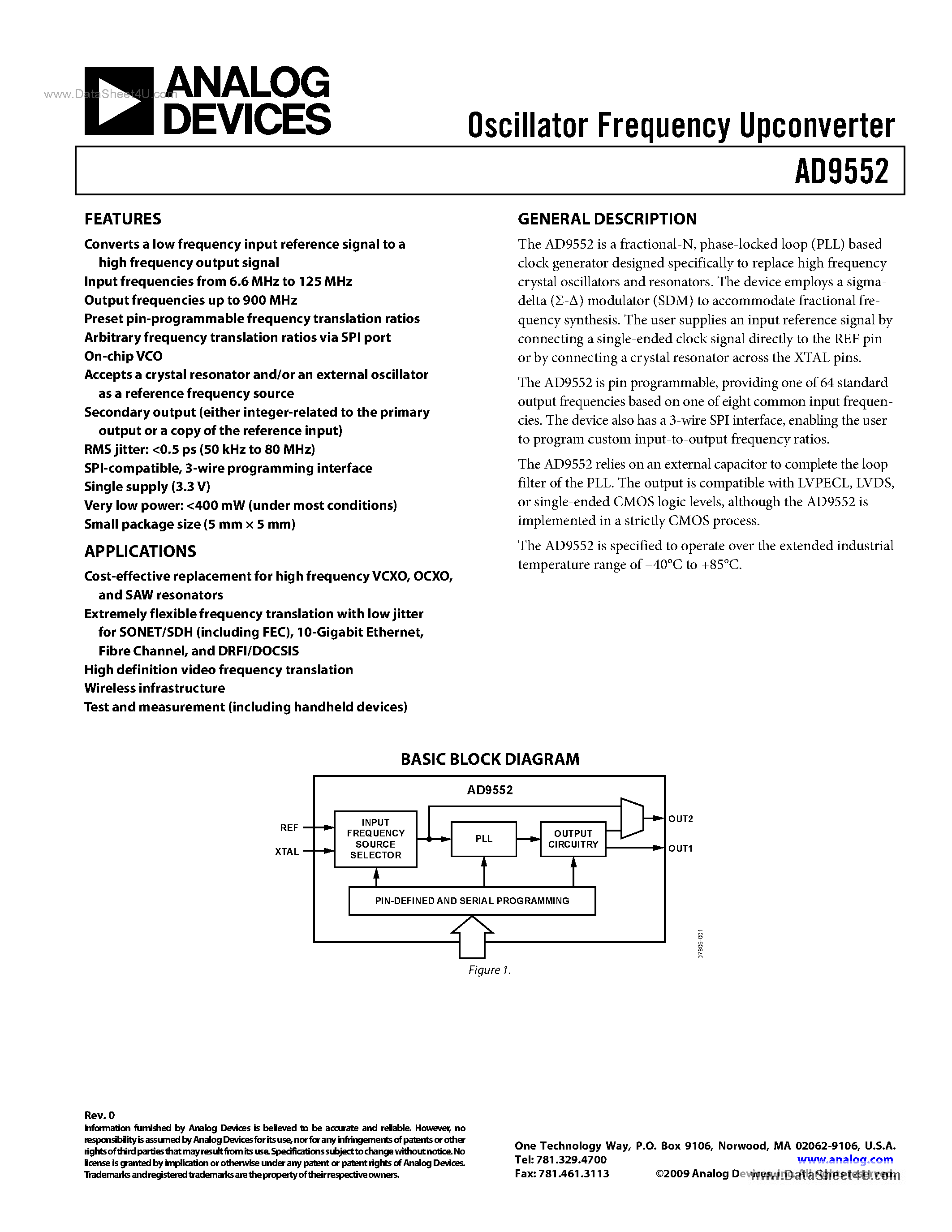 Datasheet AD9552 - Oscillator Frequency Up Converter page 1