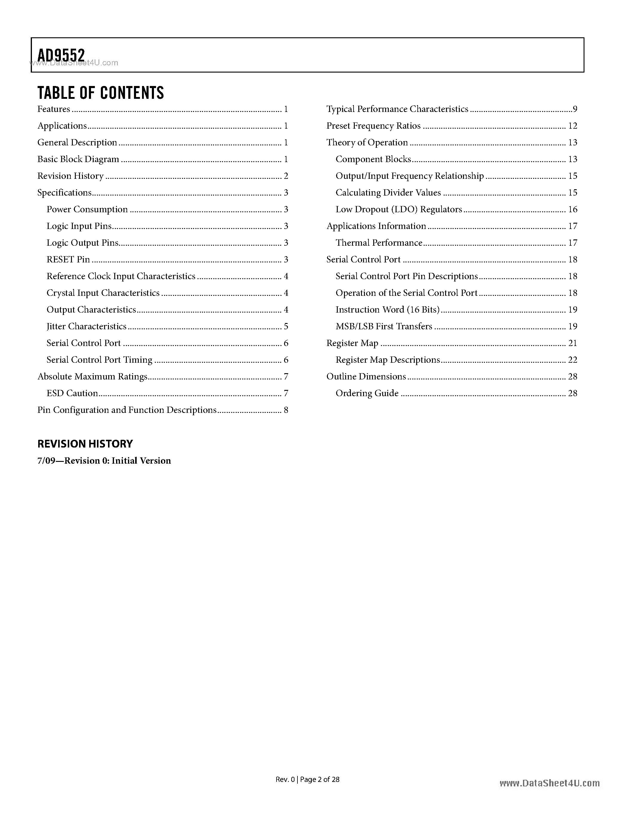 Datasheet AD9552 - Oscillator Frequency Up Converter page 2