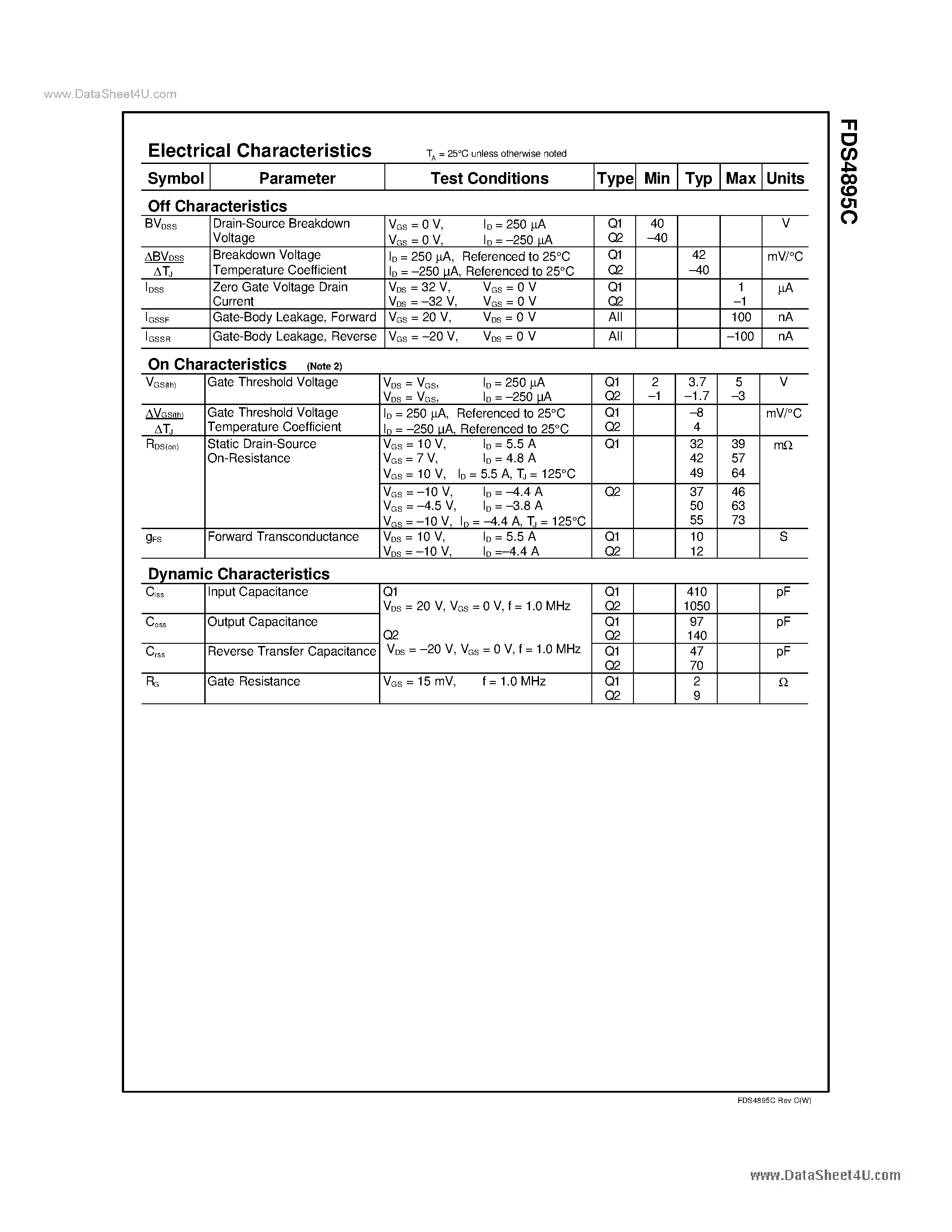 Datasheet FDS4895C - Dual N & P-Channel PowerTrench MOSFET page 2