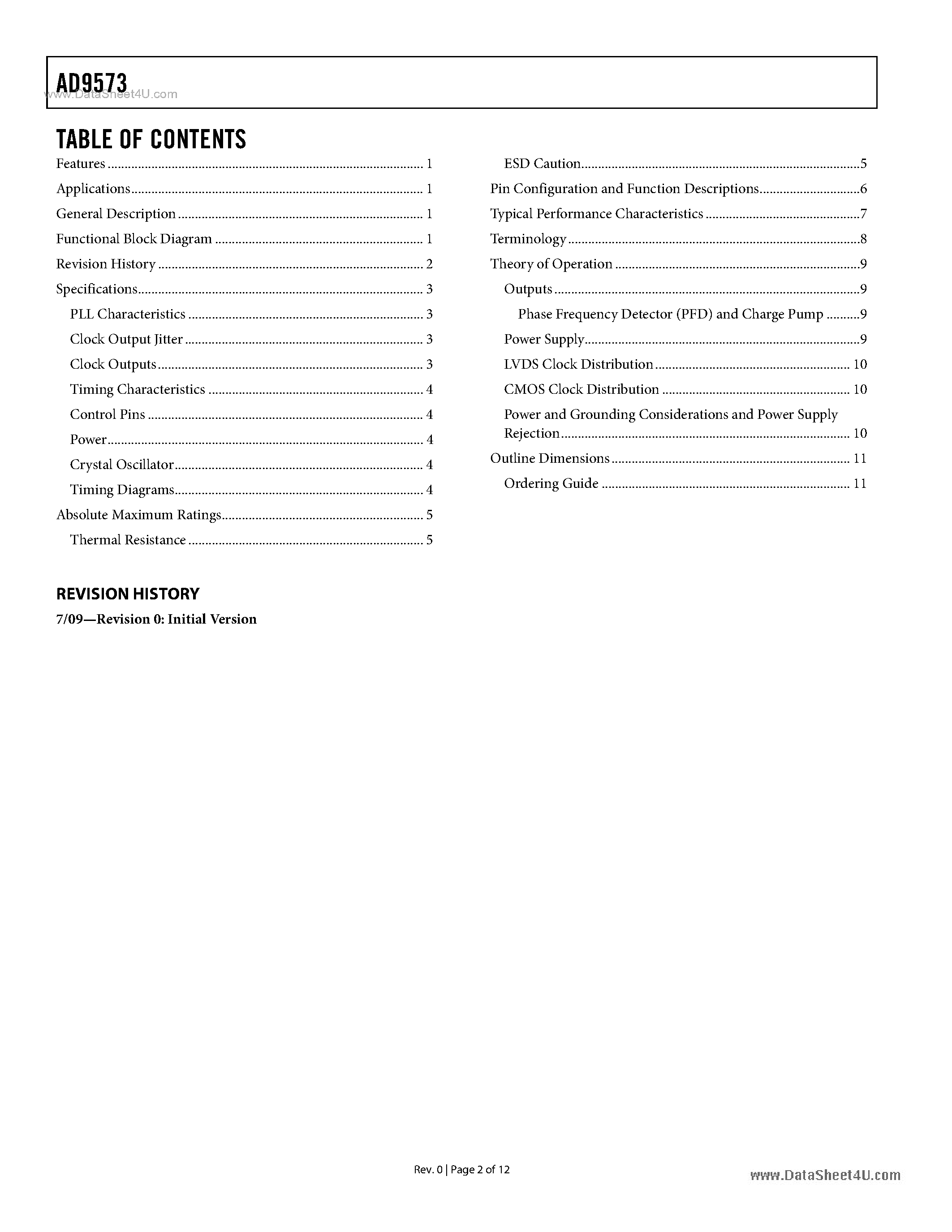 Datasheet AD9573 - PCI-Express Clock Generator IC page 2