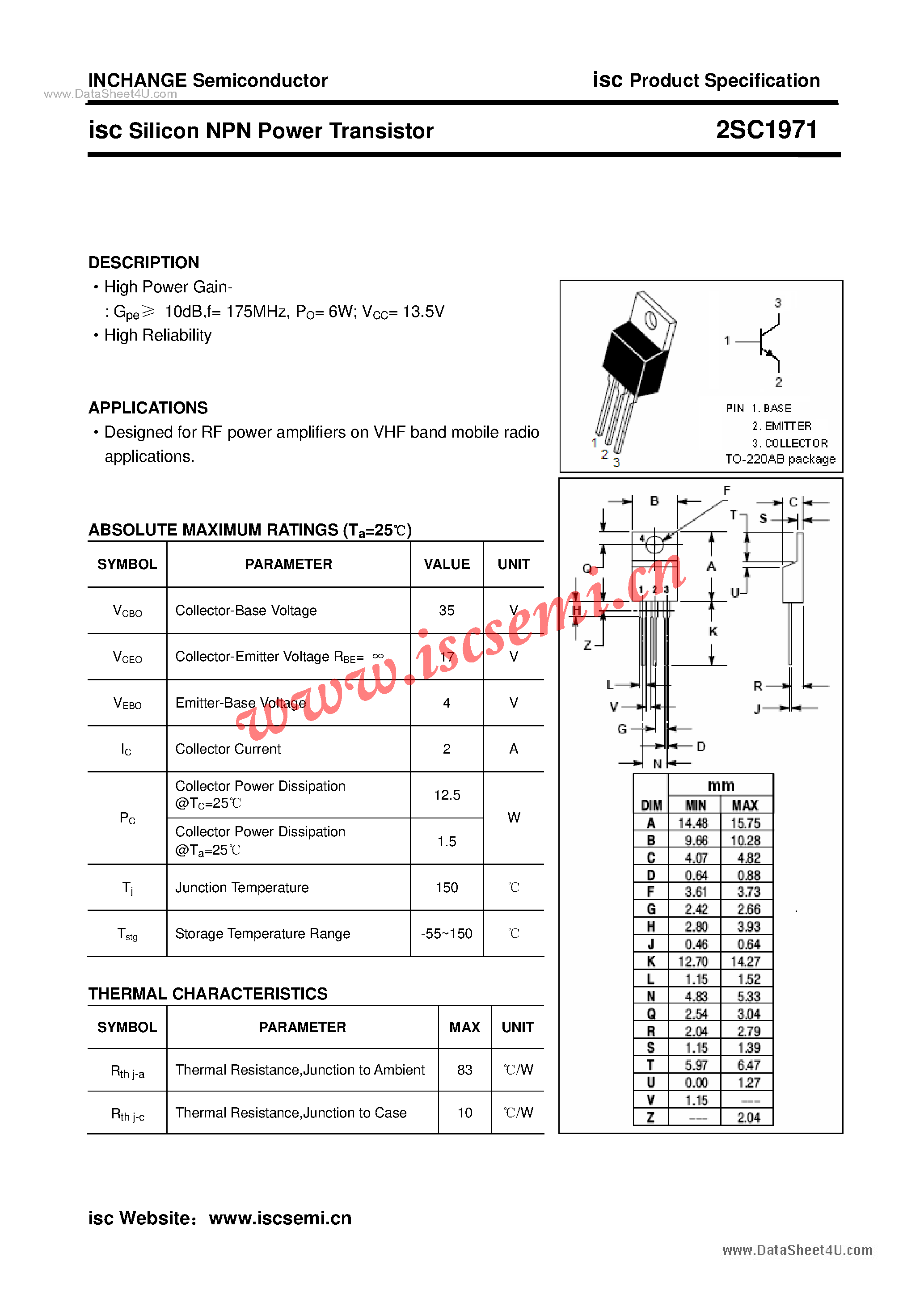 Datasheet 2SC1971 - Silicon NPN Power Transistor page 1