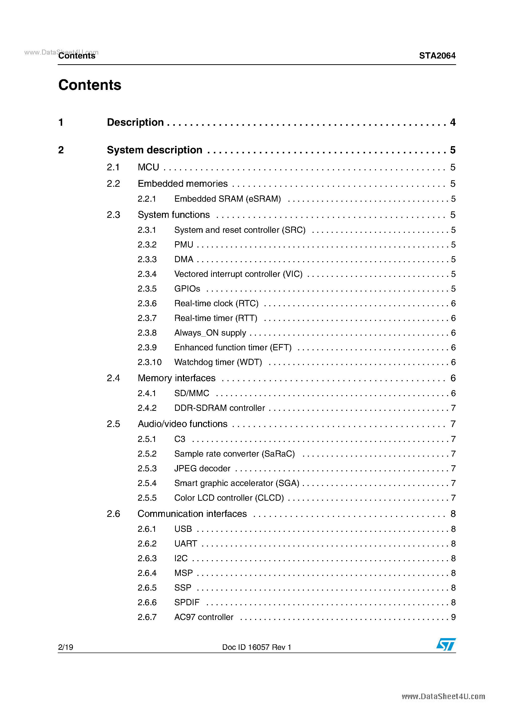 Даташит STA2064 - infotainment application processor страница 2