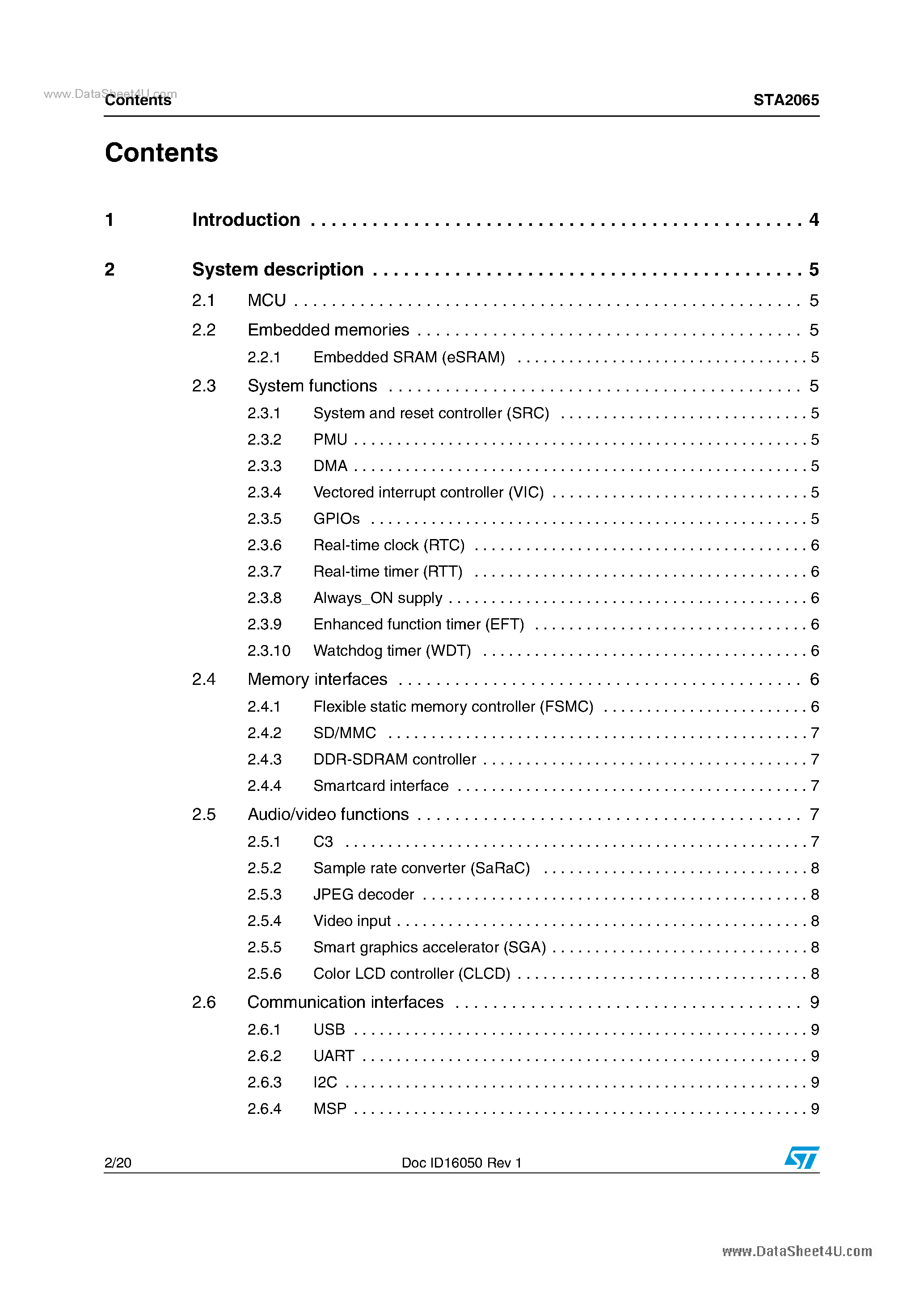 Даташит STA2065 - infotainment application processor страница 2