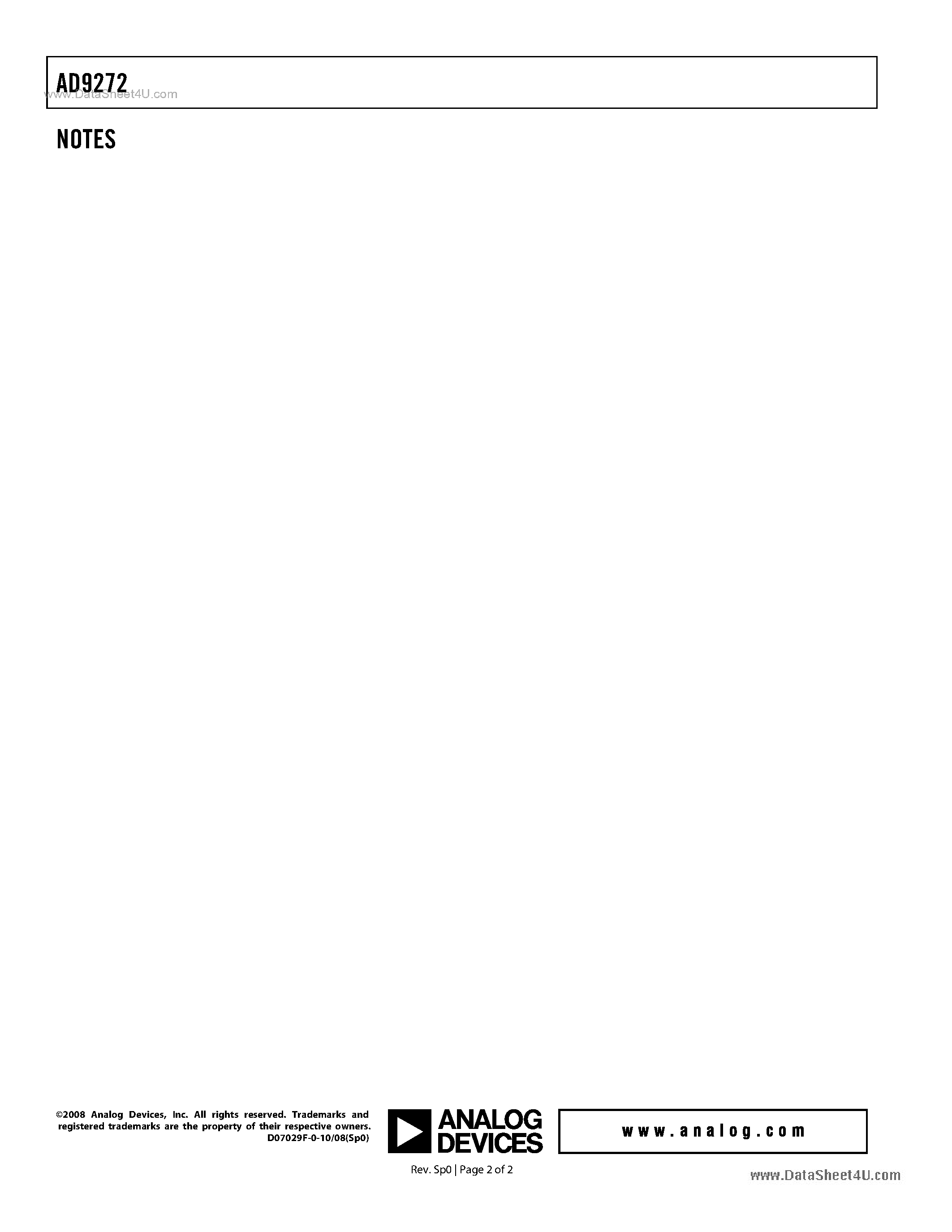 Datasheet AD9272 - Octal LNA/VGA/AAF/ADC and Crosspoint Switch page 2