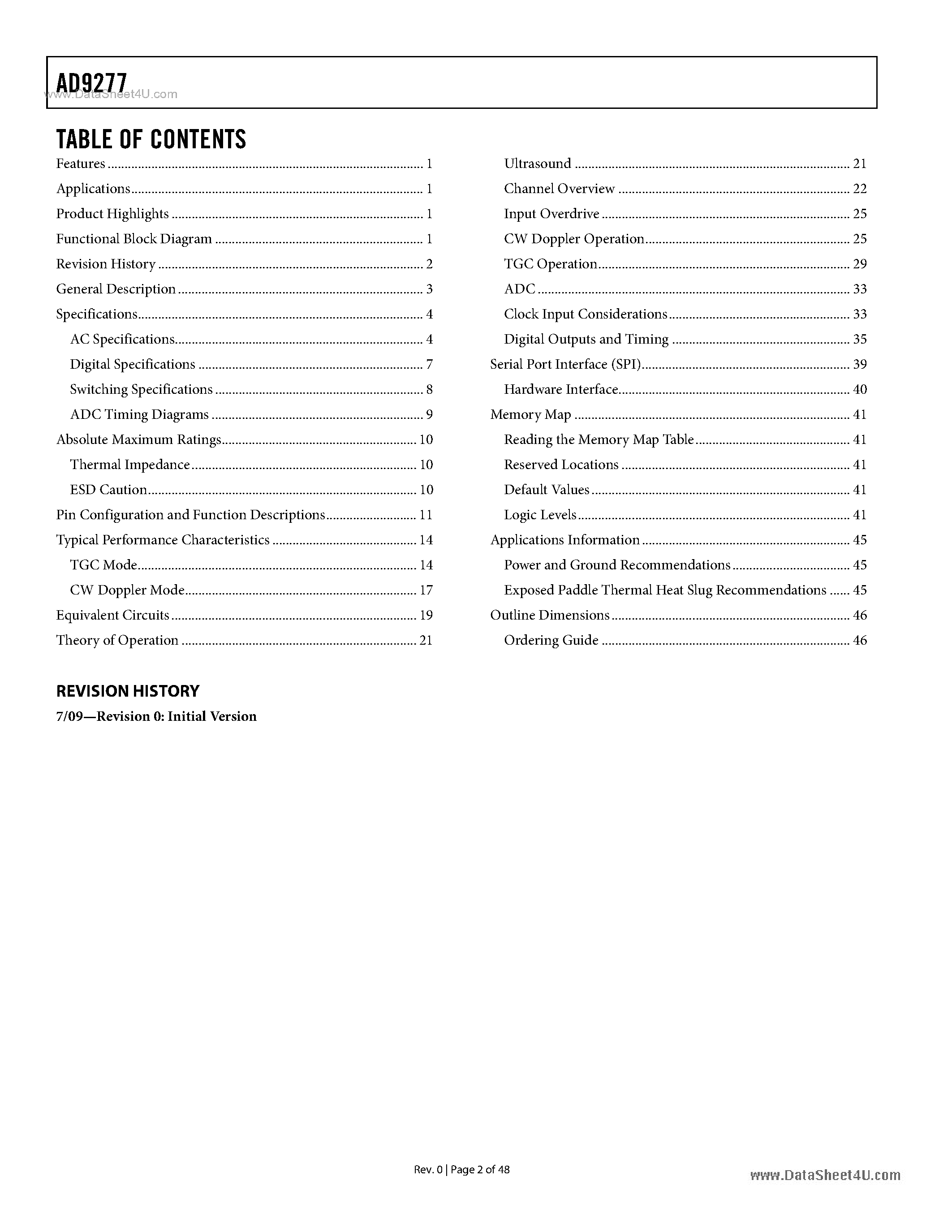 Datasheet AD9277 - Octal LNA/VGA/AAF/14-Bit ADC And CW I/Q Demodulator page 2