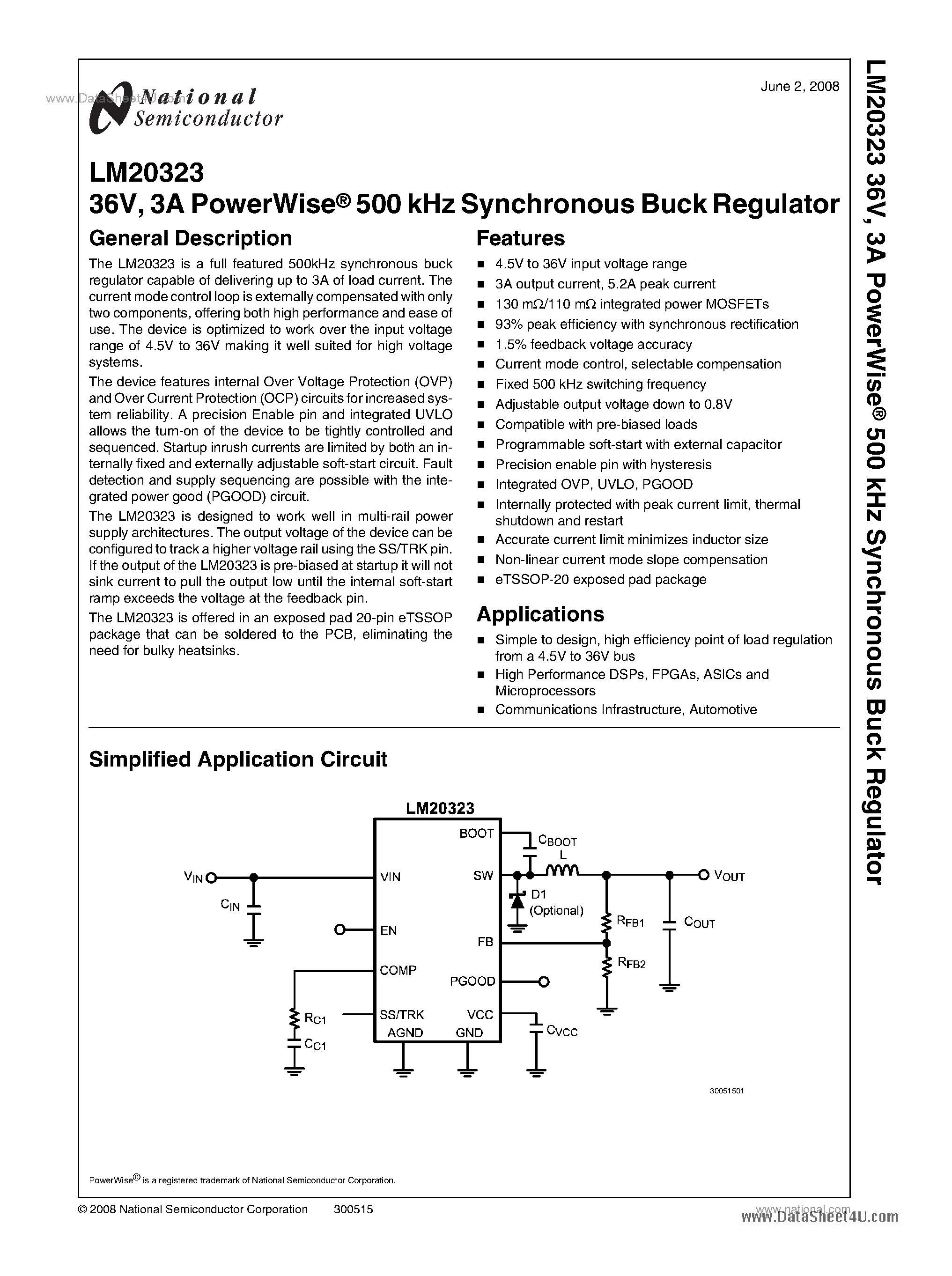 Datasheet LM20323 - 500 kHz Synchronous Buck Regulator page 1