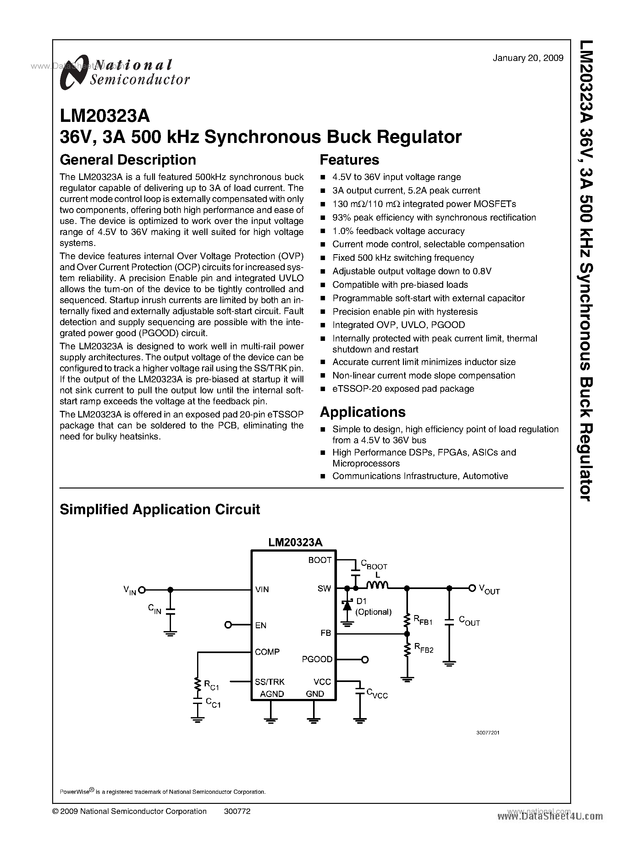 Datasheet LM20323A - 3A 500 kHz Synchronous Buck Regulator page 1