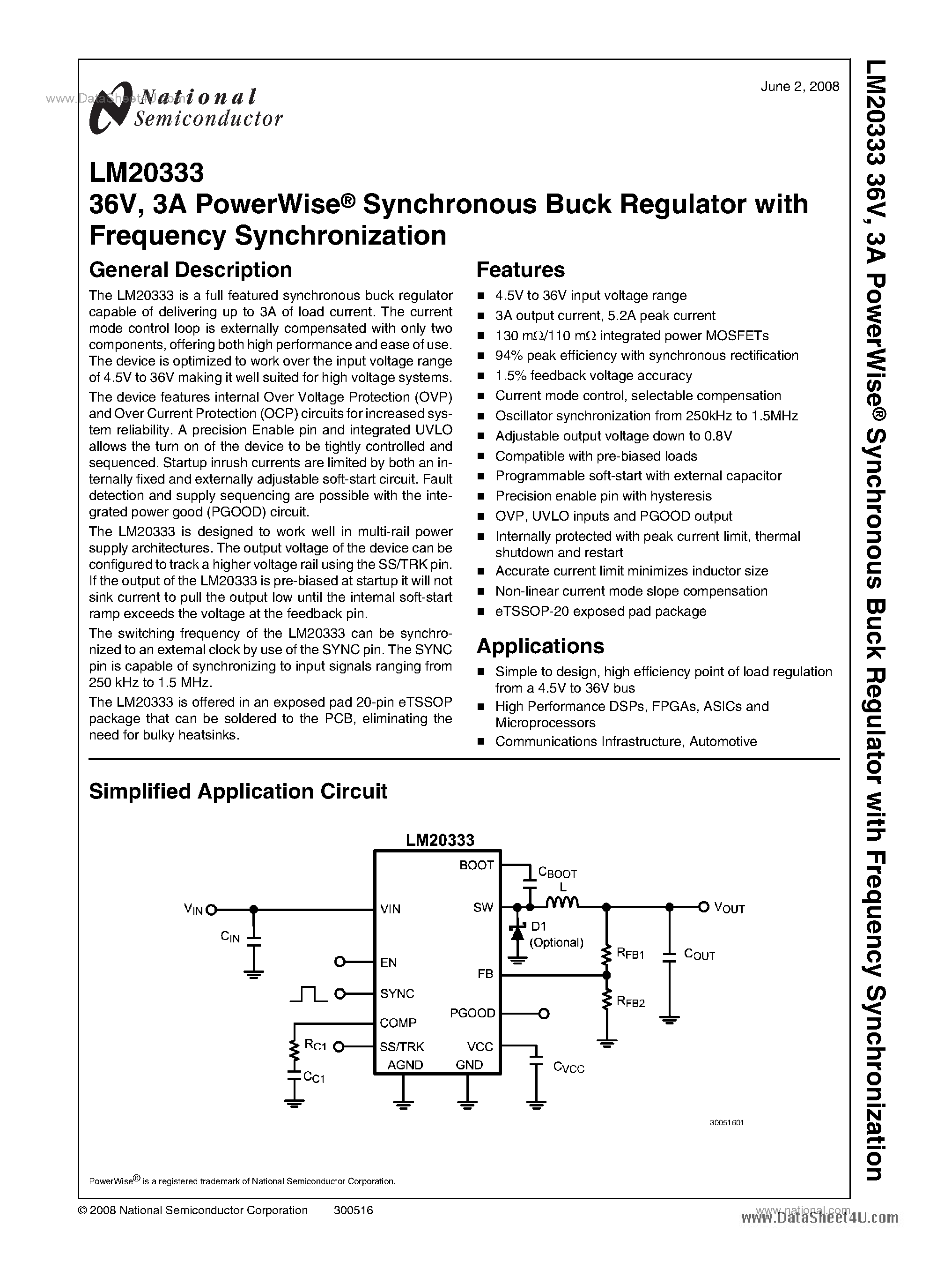 Datasheet LM20333 - Synchronous Buck Regulator page 1