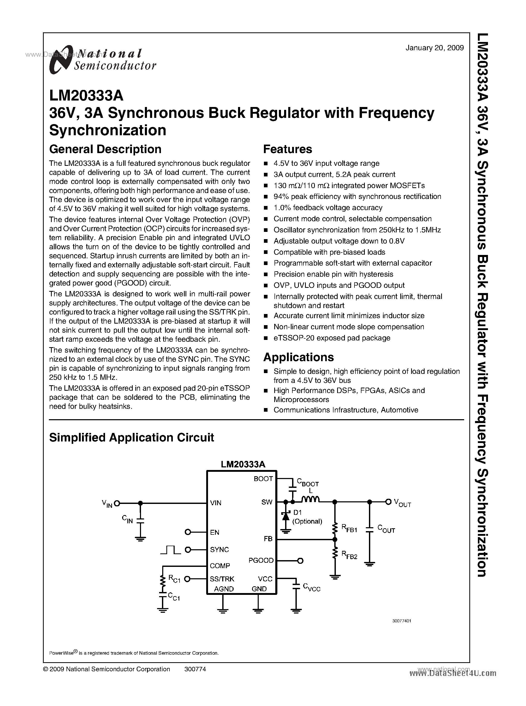 Datasheet LM20333A - 3A Synchronous Buck Regulator page 1