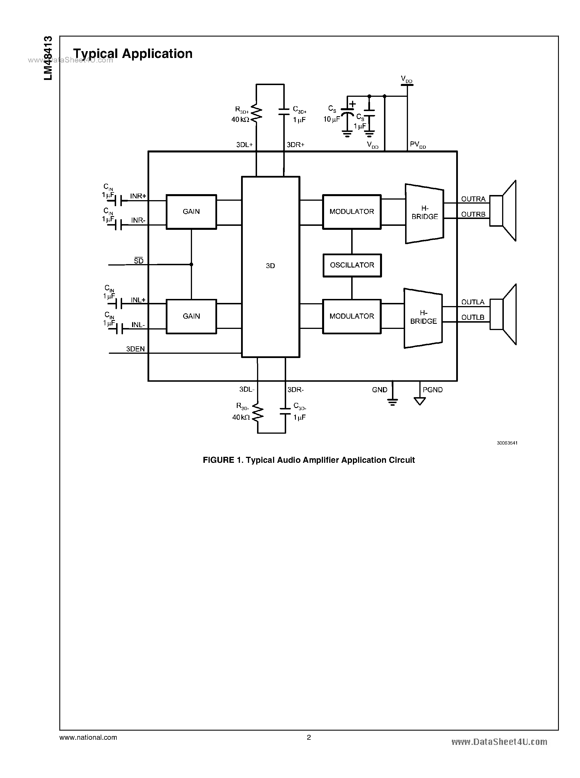 Даташит LM48413 - 1.2W Stereo Class D Audio Power Amplifier страница 2