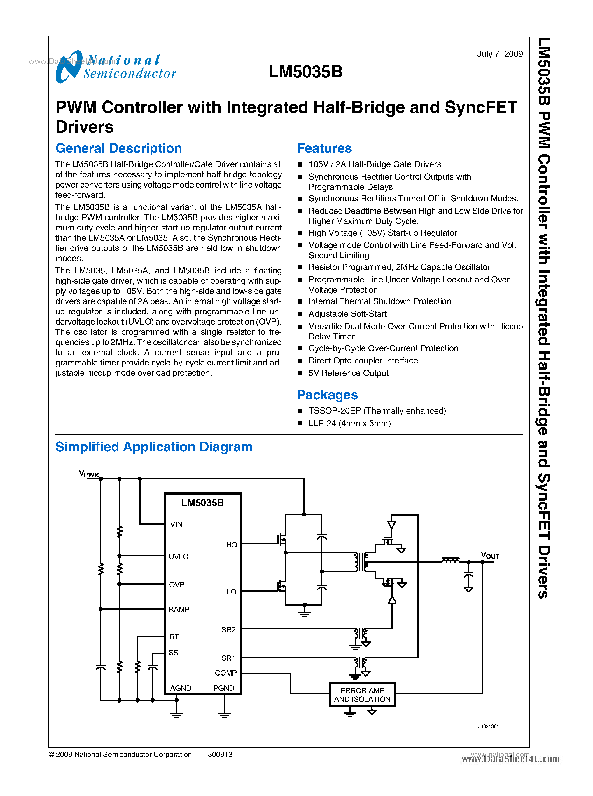 Datasheet LM5035B - PWM Controller page 1