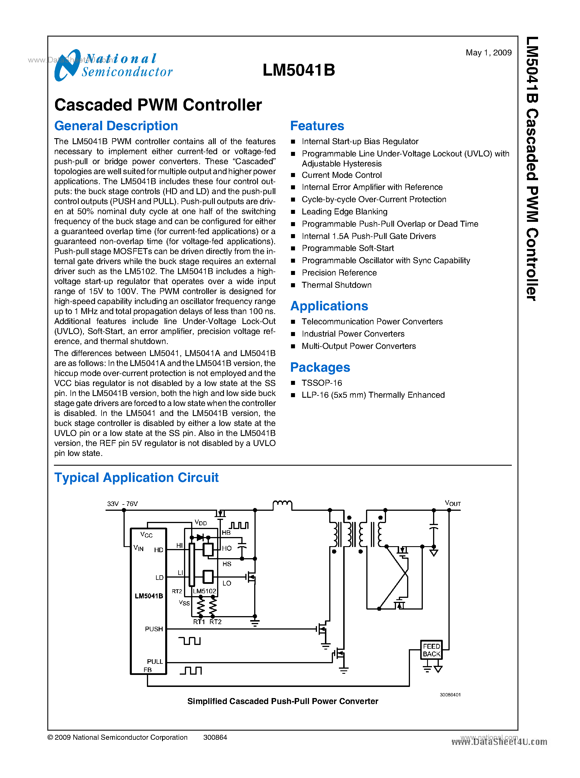 Datasheet LM5041B - Cascaded PWM Controller page 1