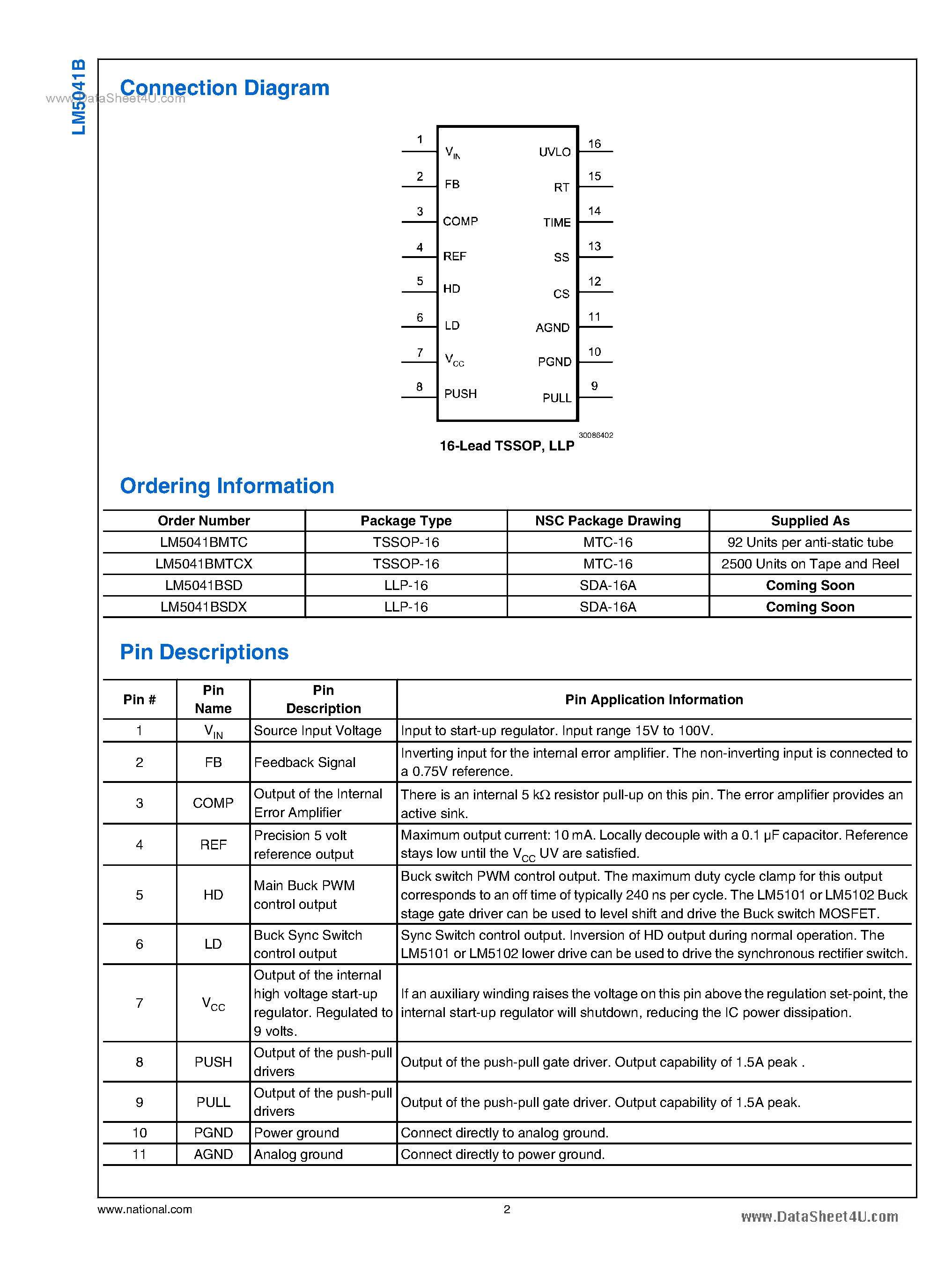 Datasheet LM5041B - Cascaded PWM Controller page 2