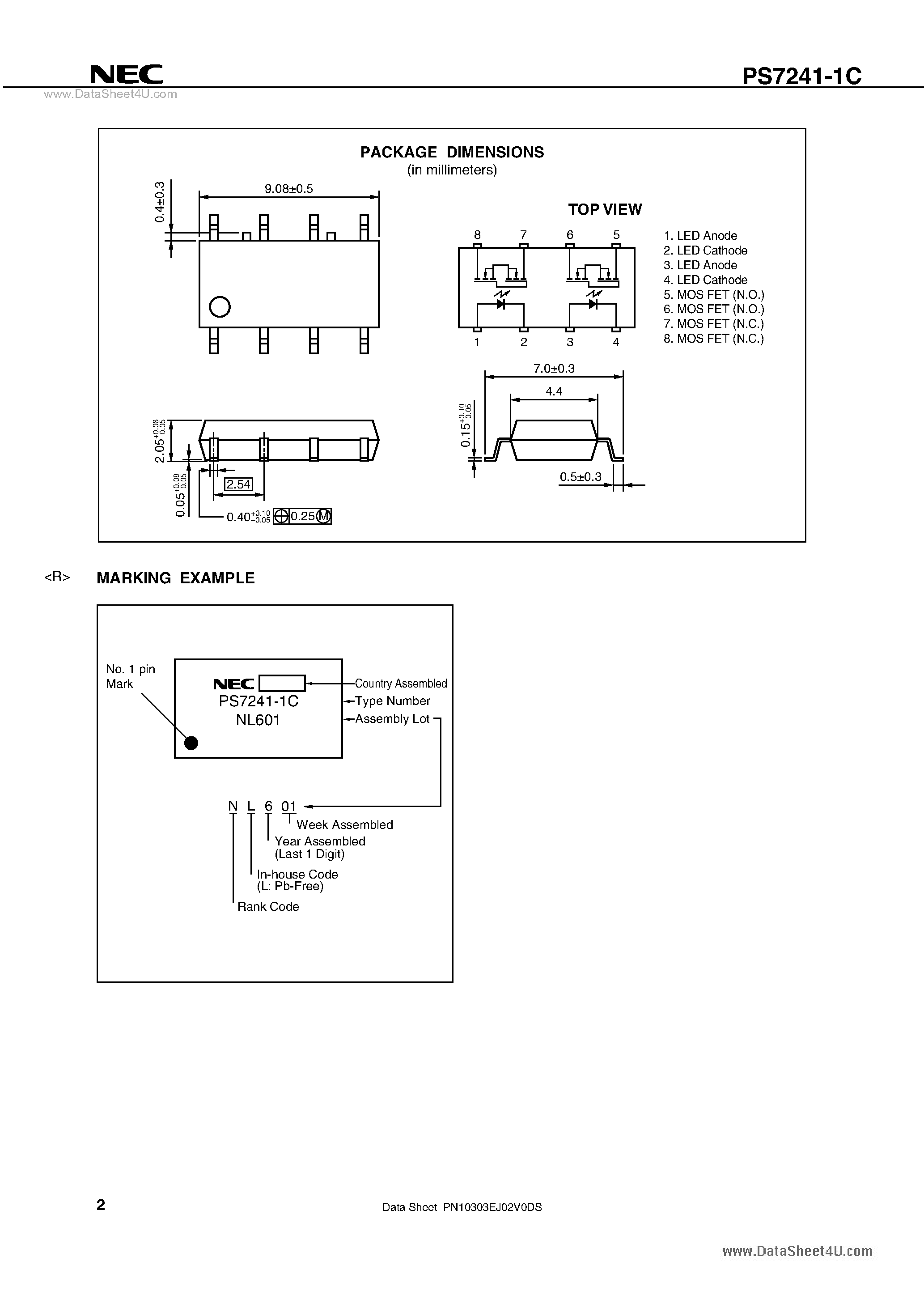 Даташит PS7241-1C - 400 V BREAK DOWN VOLTAGE TRANSFER TYPE 2-ch Optical Coupled MOS FET страница 2