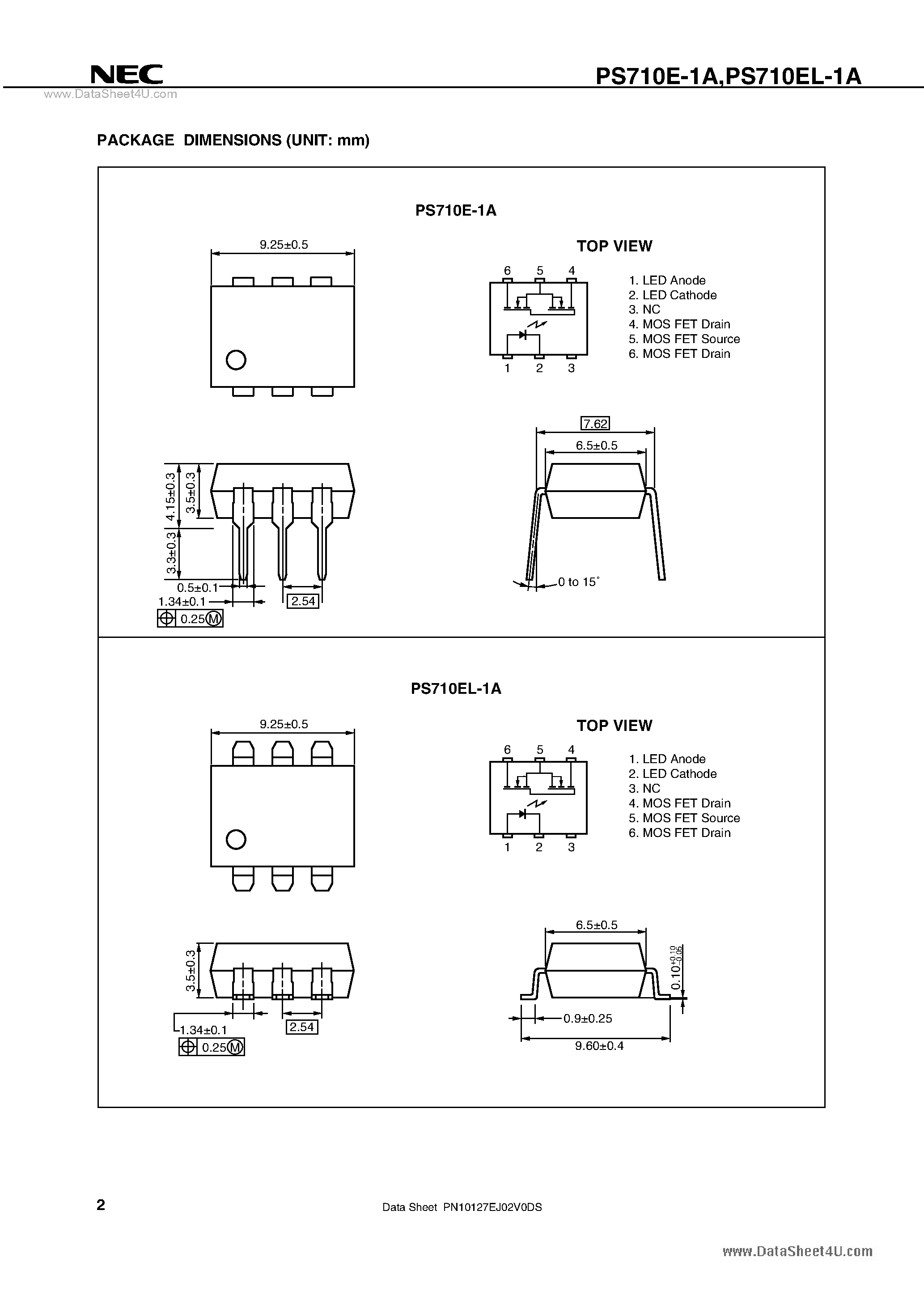 Даташит PS710E-1A - 2.0 A CONTINUOUS LOAD CURRENT 1-ch Optical Coupled MOS FET страница 2