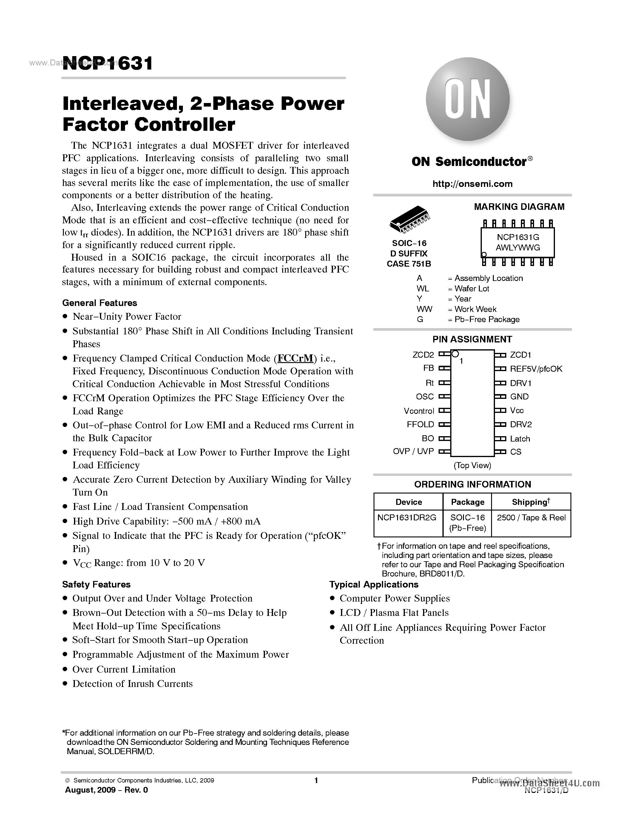 Даташит NCP1631 - 2-Phase Power Factor Controller страница 1