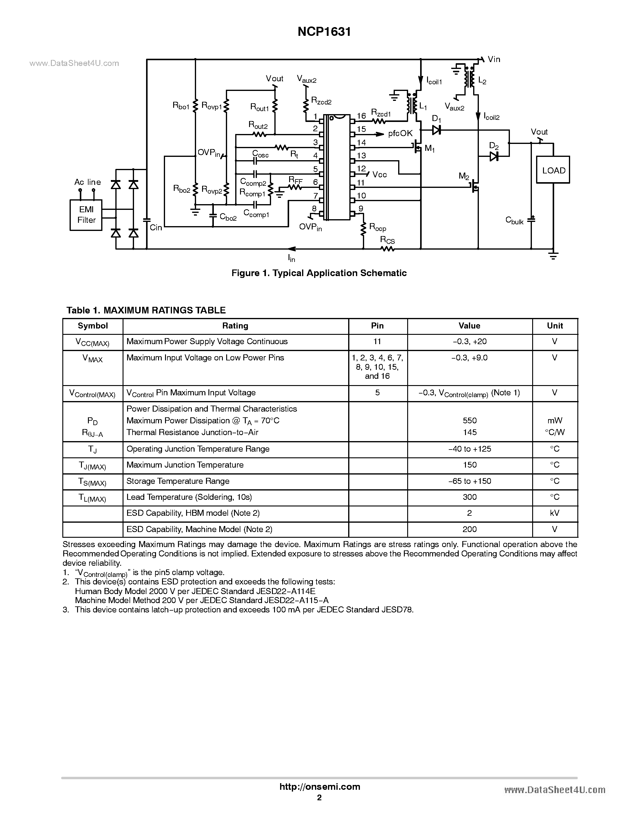 Даташит NCP1631 - 2-Phase Power Factor Controller страница 2