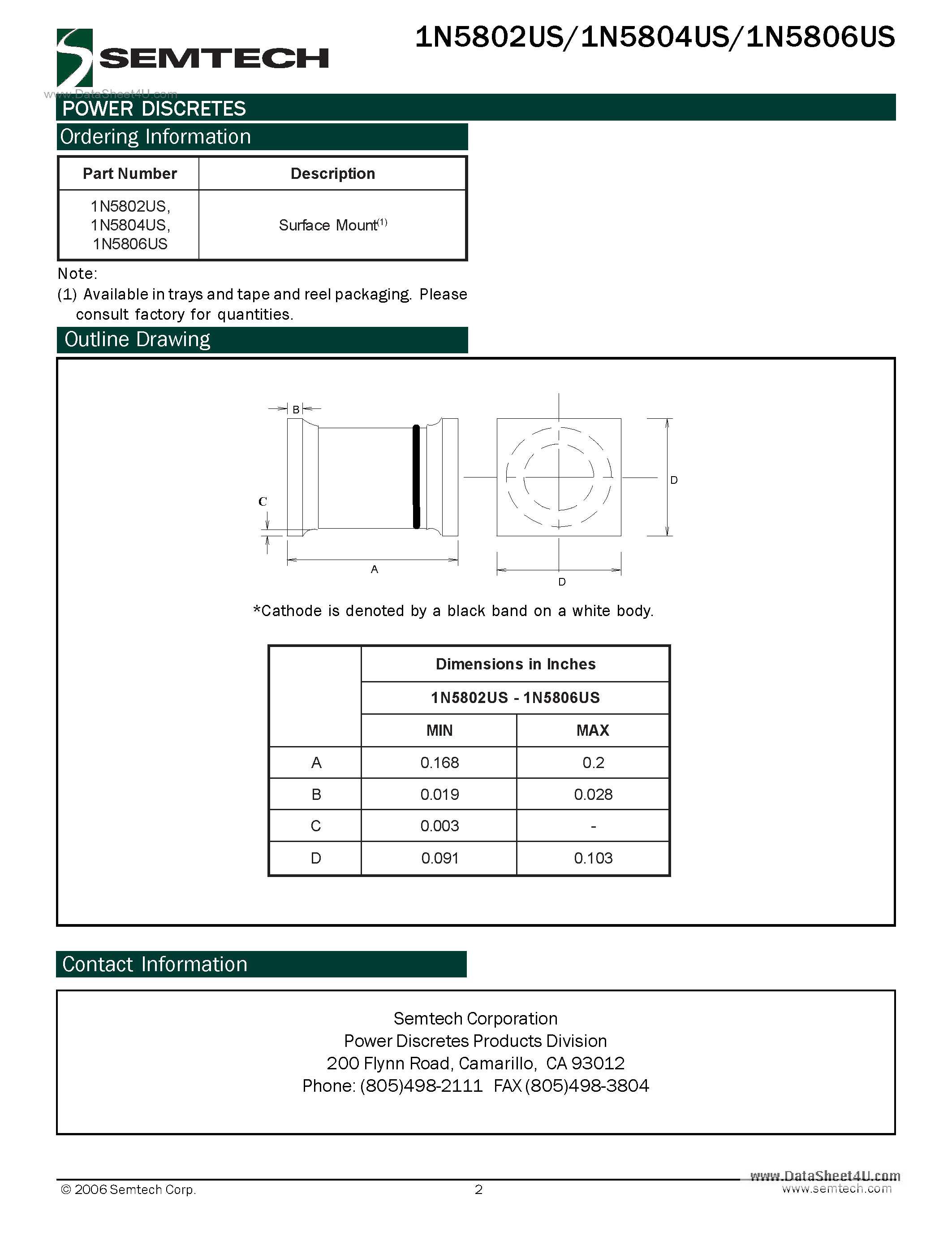 Datasheet 1N5802US - (1N5802US - 1N5806US) Superfast Recovery Diodes Surface Mount page 2