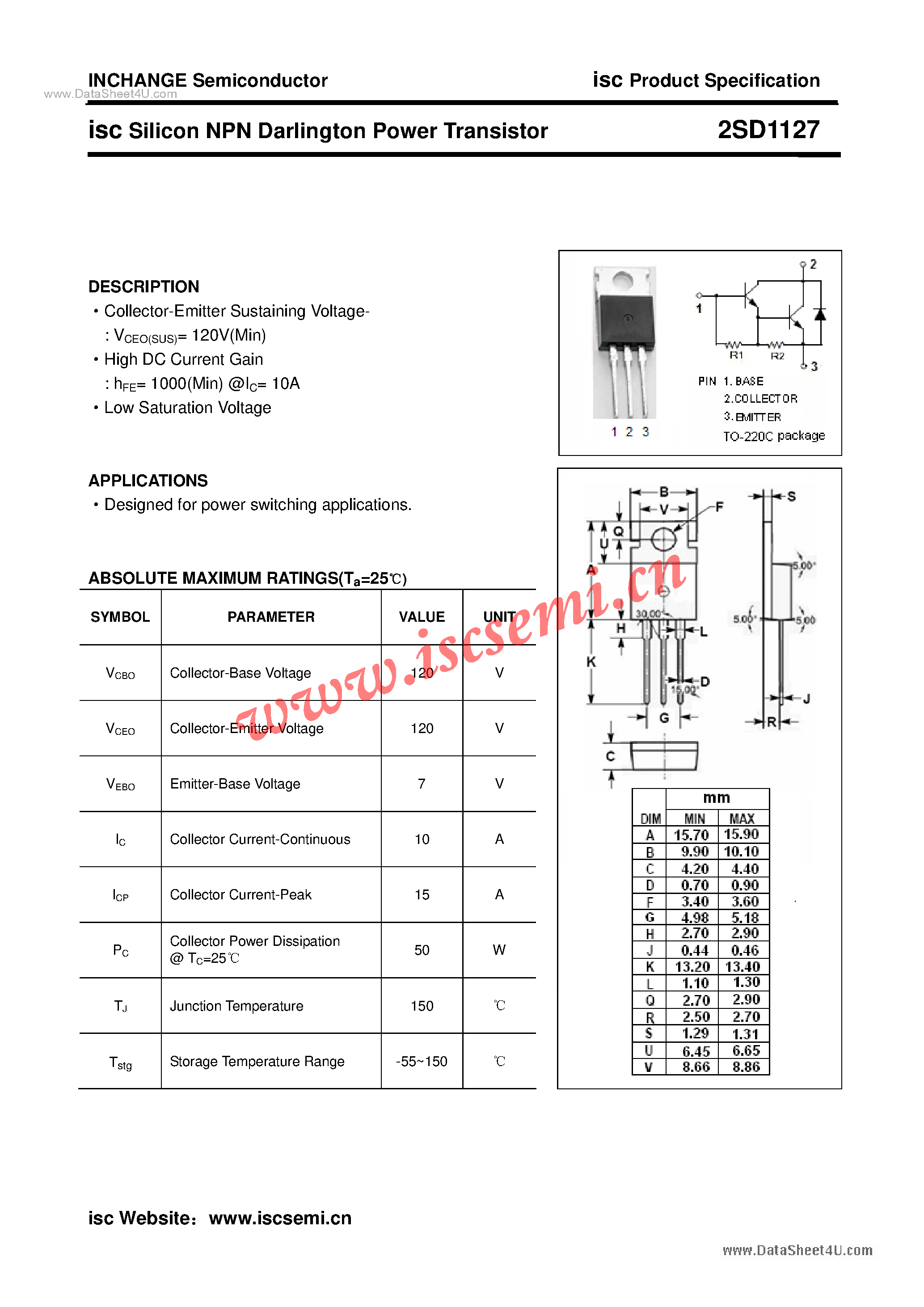 Даташит 2SD1127 - Power Transistor страница 1