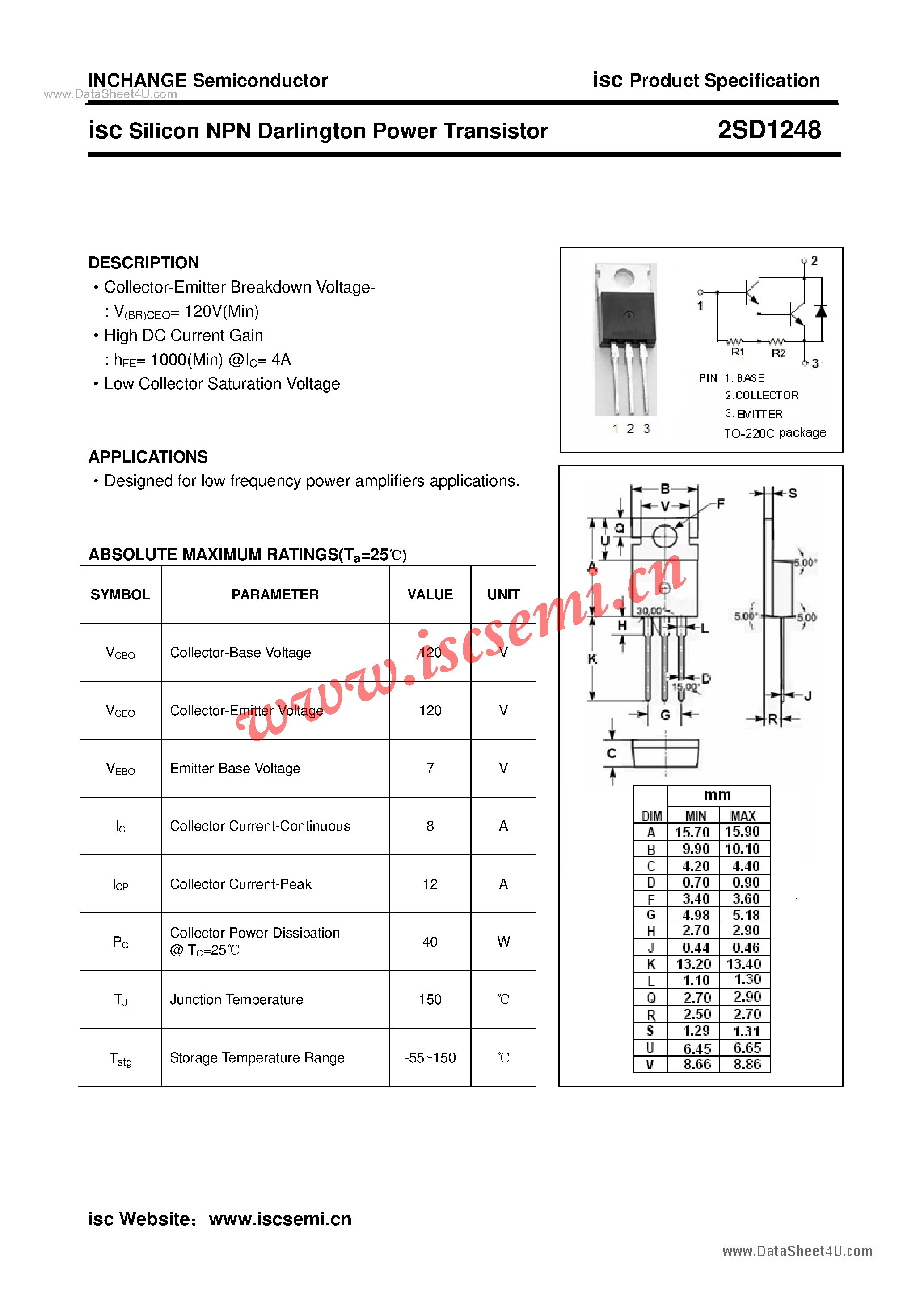 Даташит 2SD1248 - Power Transistor страница 1