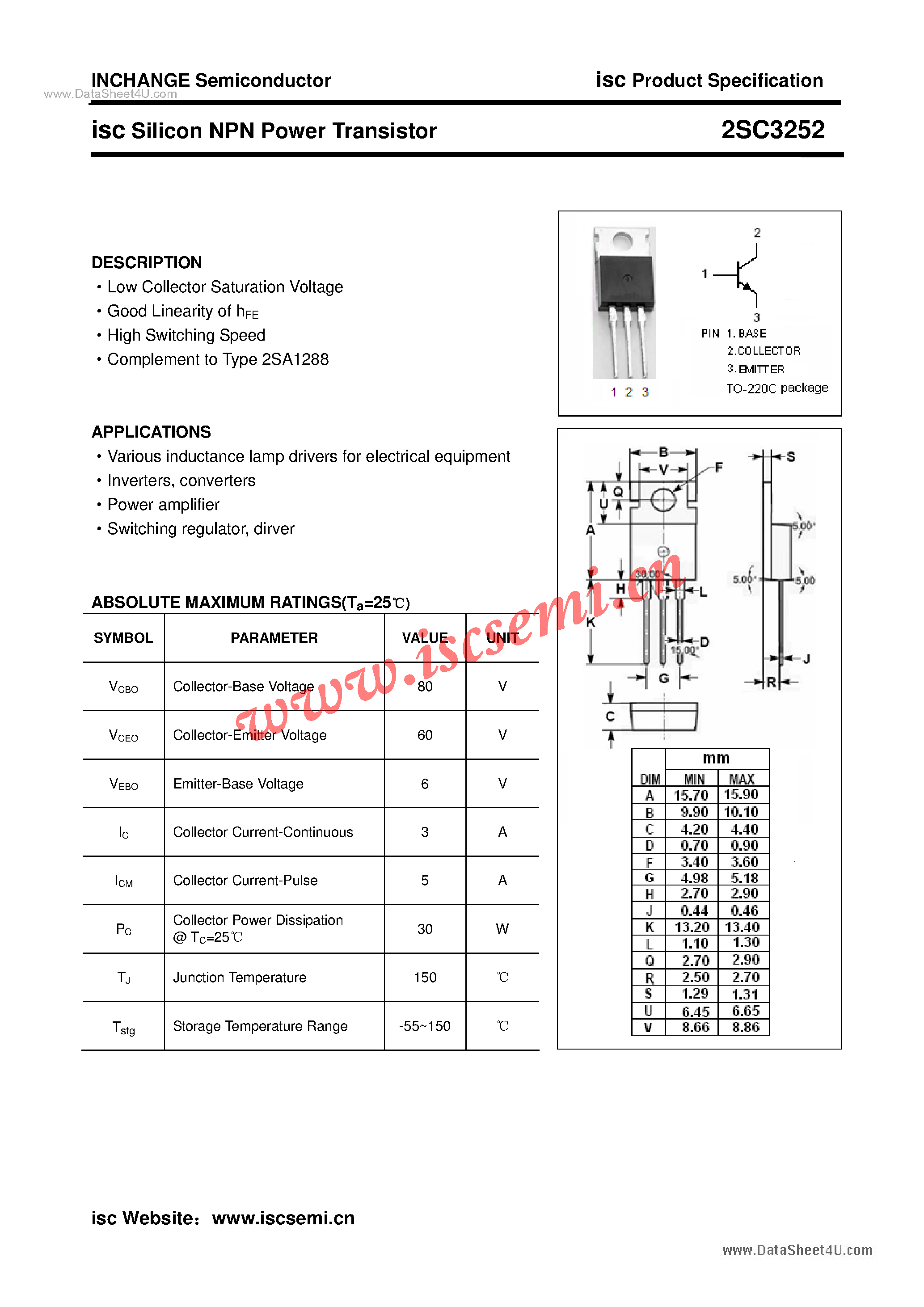 Даташит 2SC3252 - Power Transistor страница 1