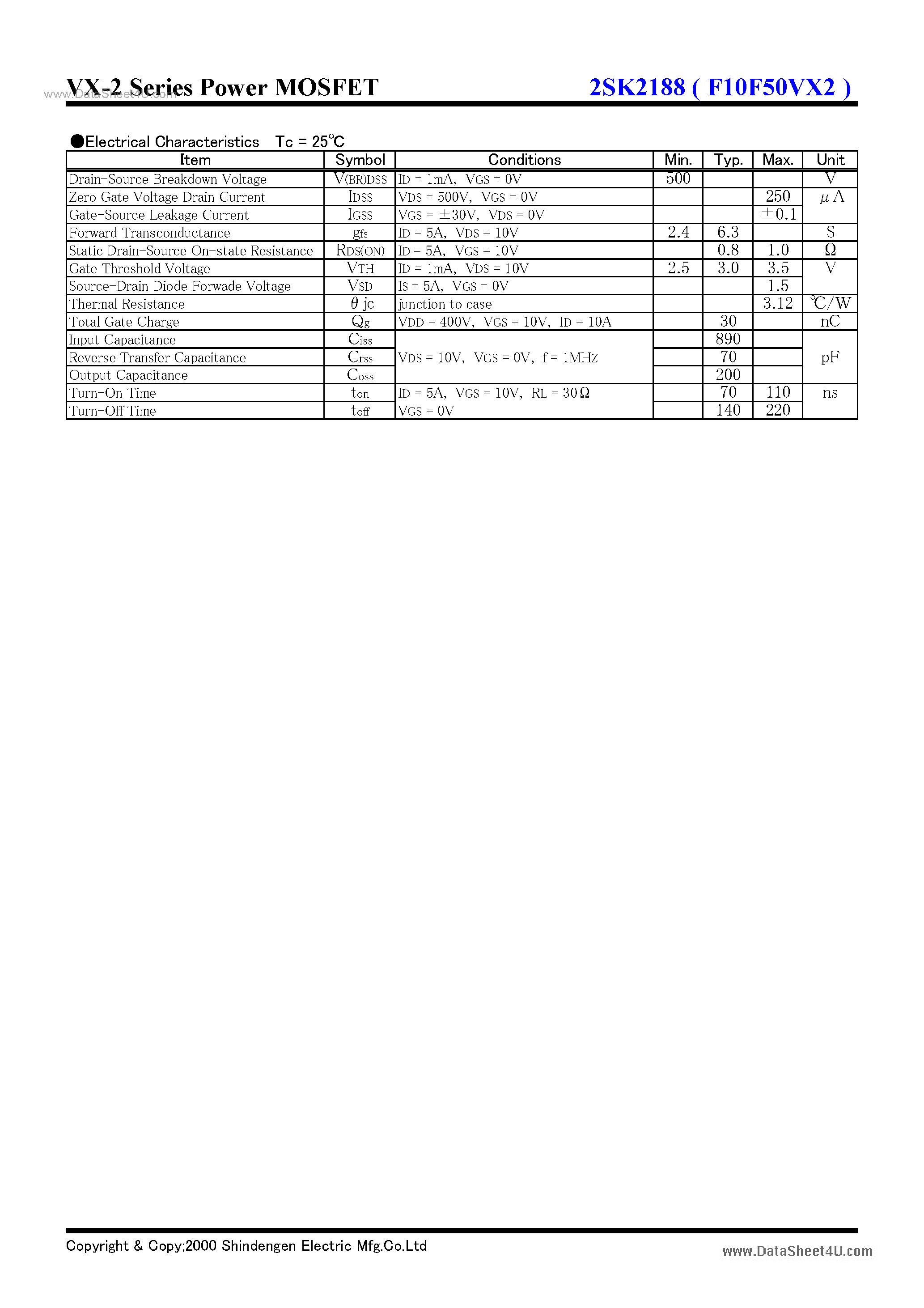 Datasheet K2188 - Search -----> 2SK2188 page 2