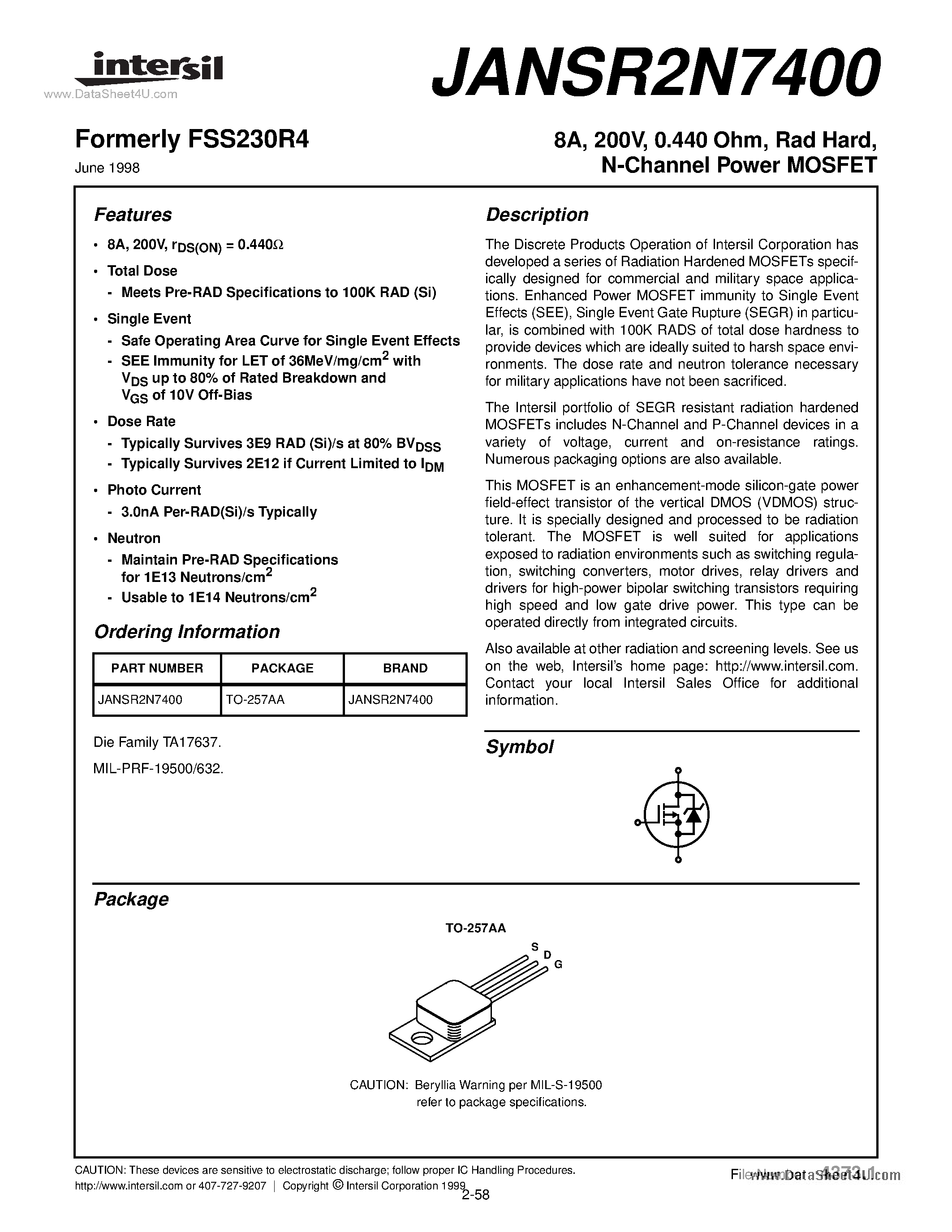 Даташит 2N7400 - N-Channel Power MOSFET страница 1