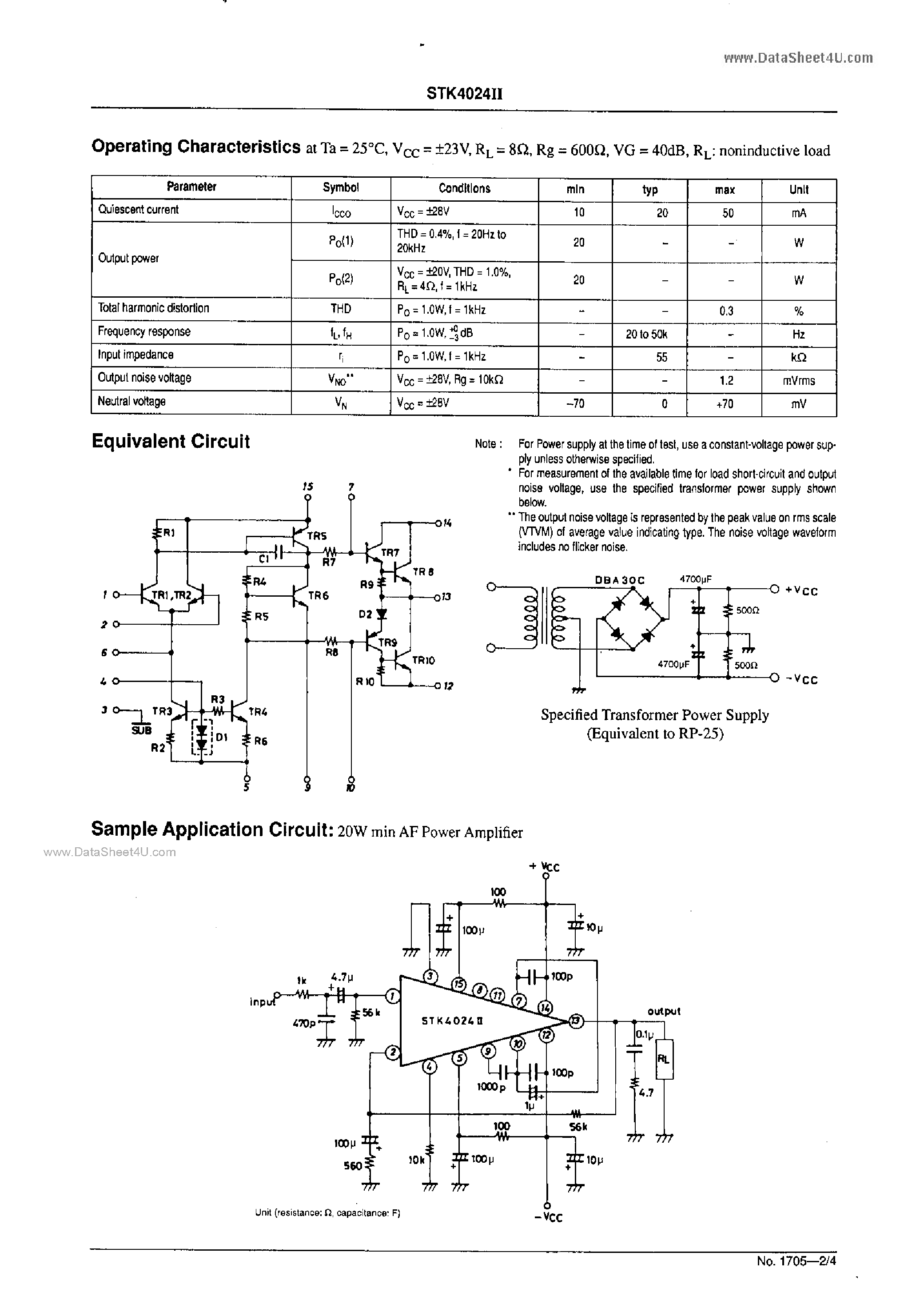 Datasheet STK4024II - AF Power Amplifier page 2