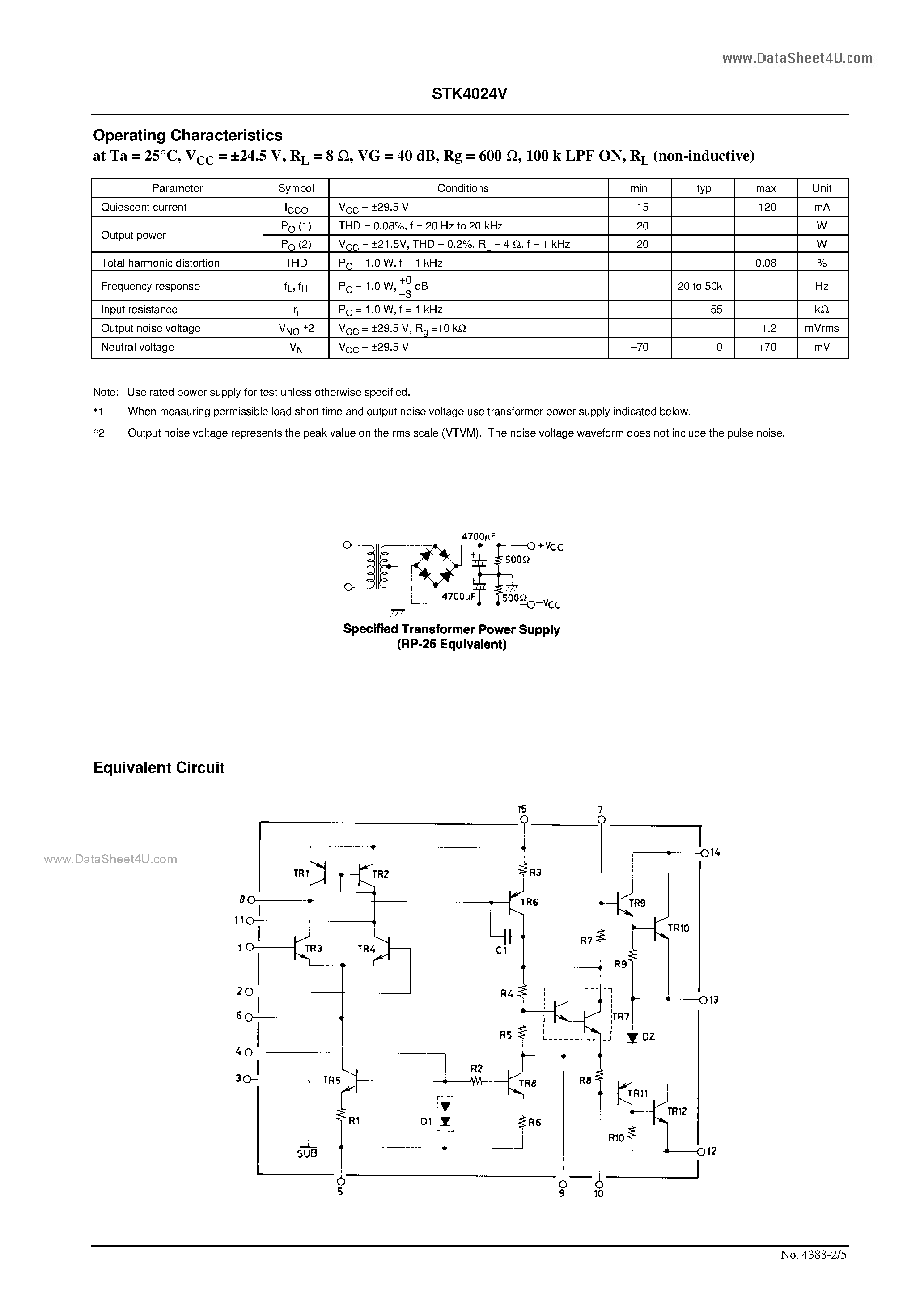 Datasheet STK4024V - AF Power Amplifier page 2