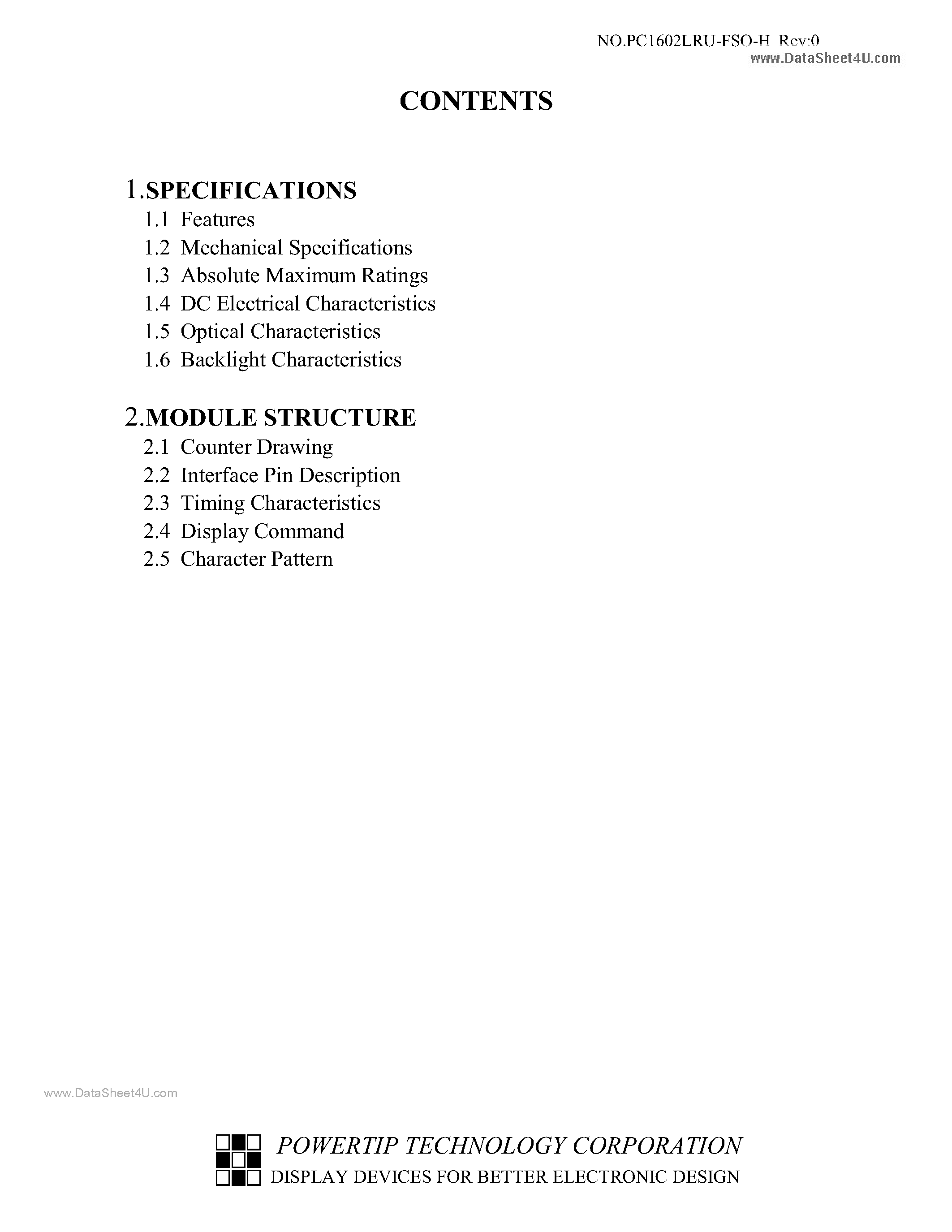 Даташит PC1602LRU-FSO-H - LCD Module страница 2