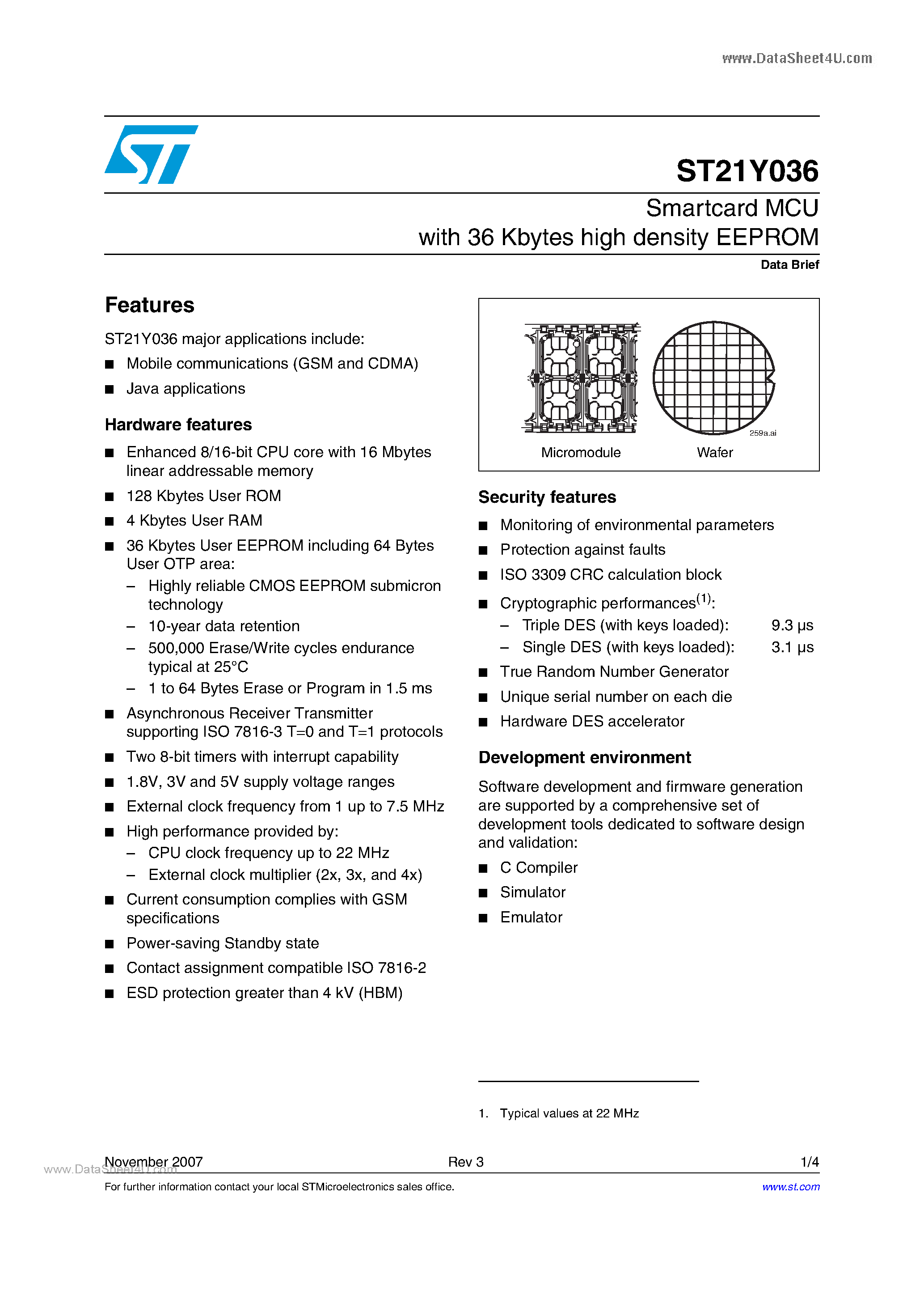 Даташит ST21Y036 - Smartcard MCU страница 1