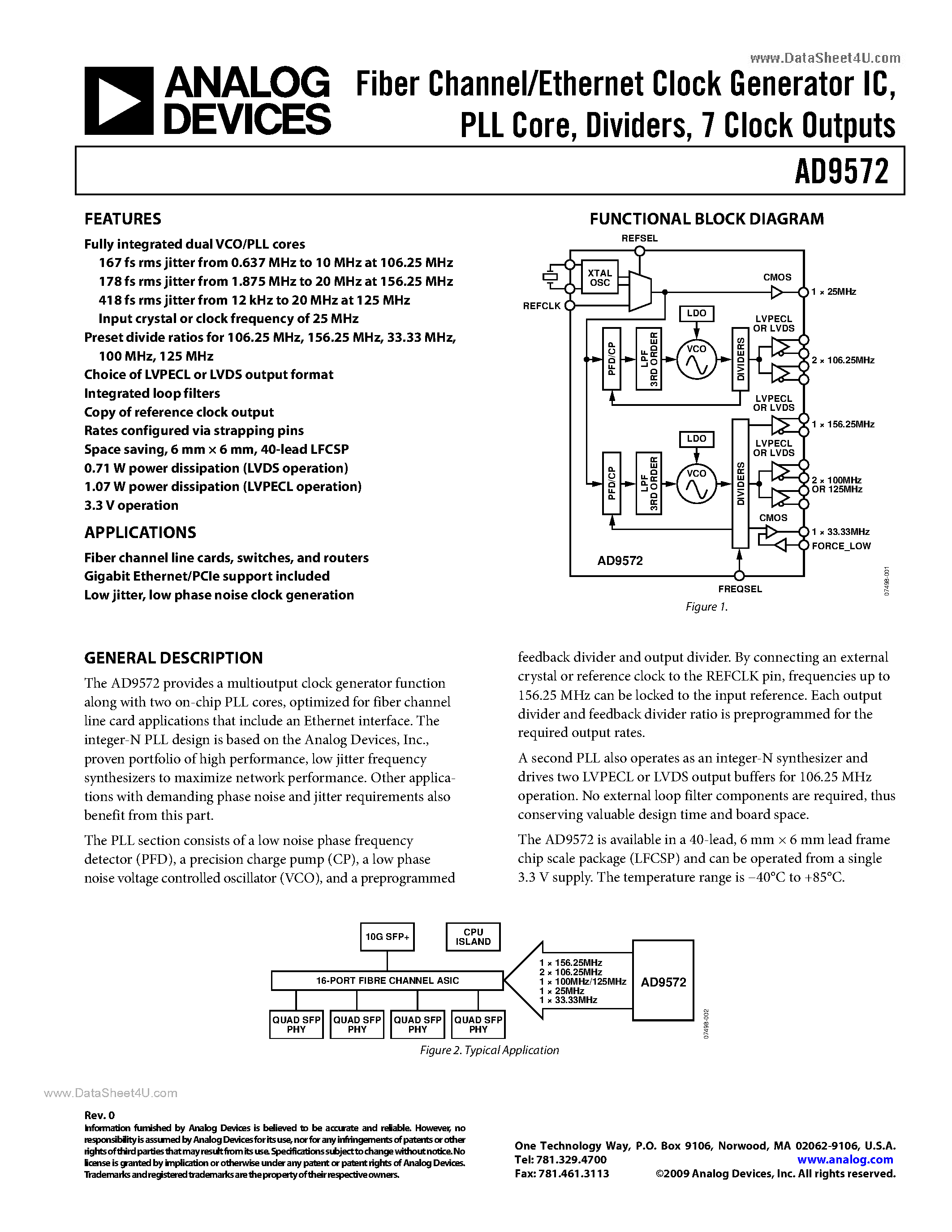 Datasheet AD9572 - Fiber Channel/Ethernet Clock Generator IC page 1