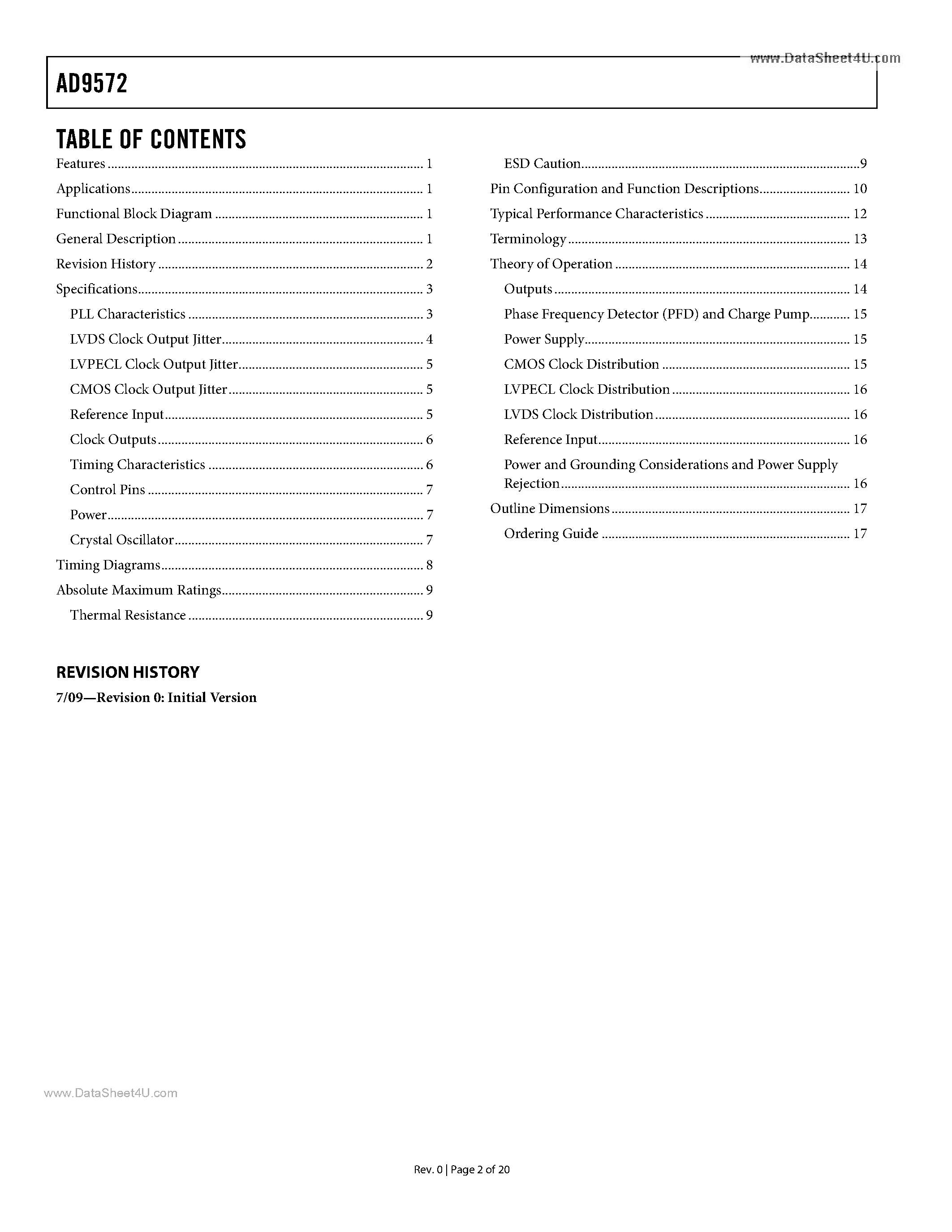 Datasheet AD9572 - Fiber Channel/Ethernet Clock Generator IC page 2