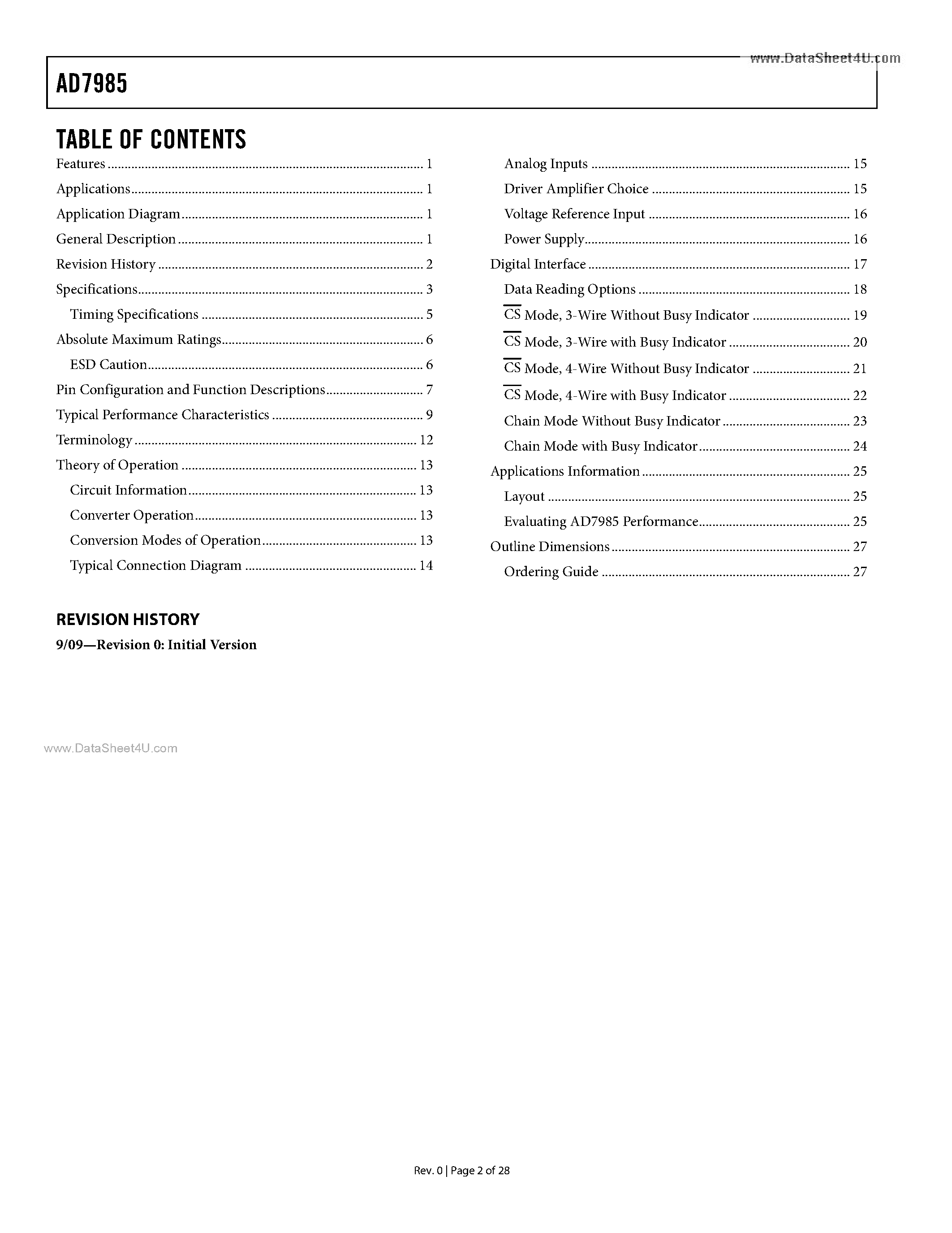 Datasheet AD7985 - PulSAR 15.5 mW ADC page 2