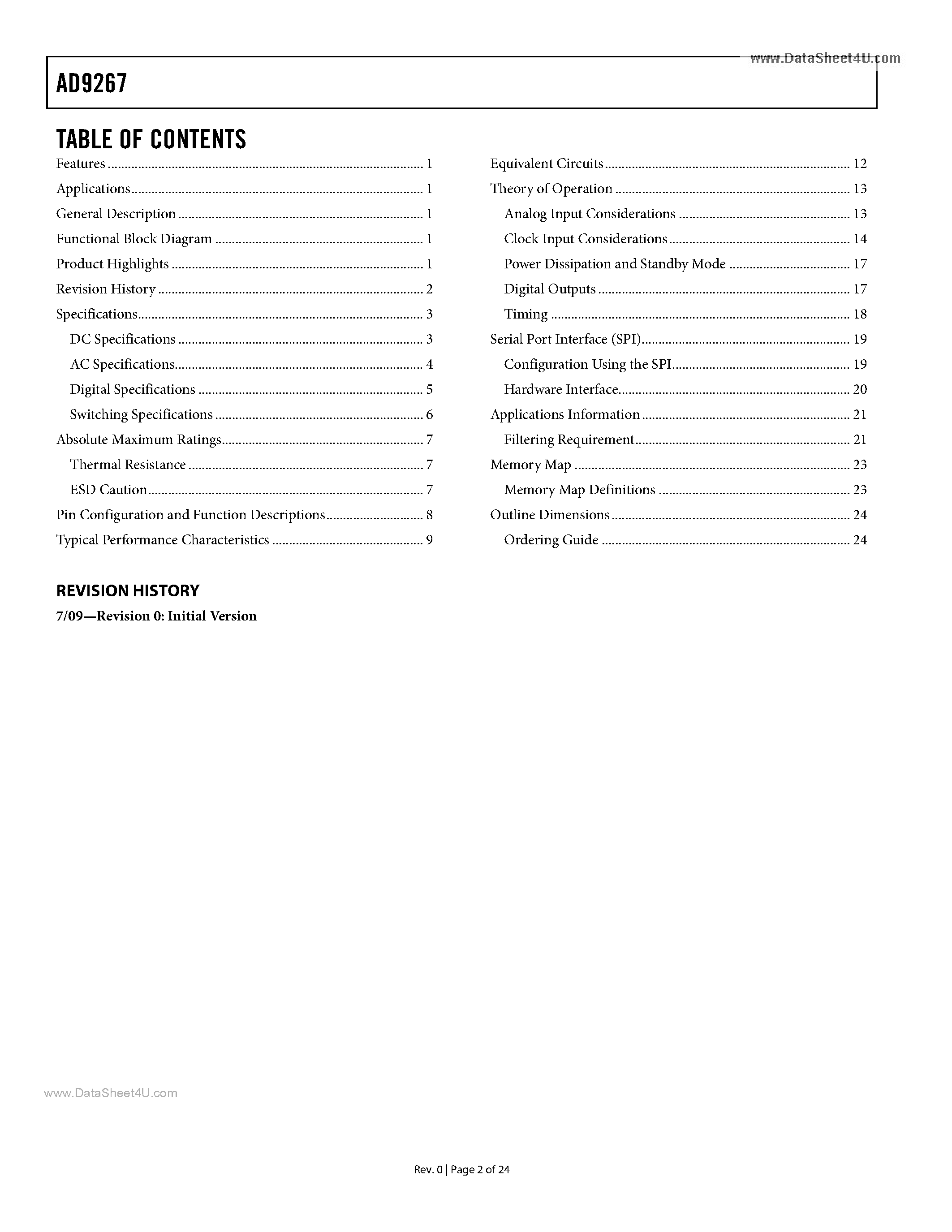 Datasheet AD9267 - 640 MSPS Dual Continuous Time Sigma-Delta Modulator page 2