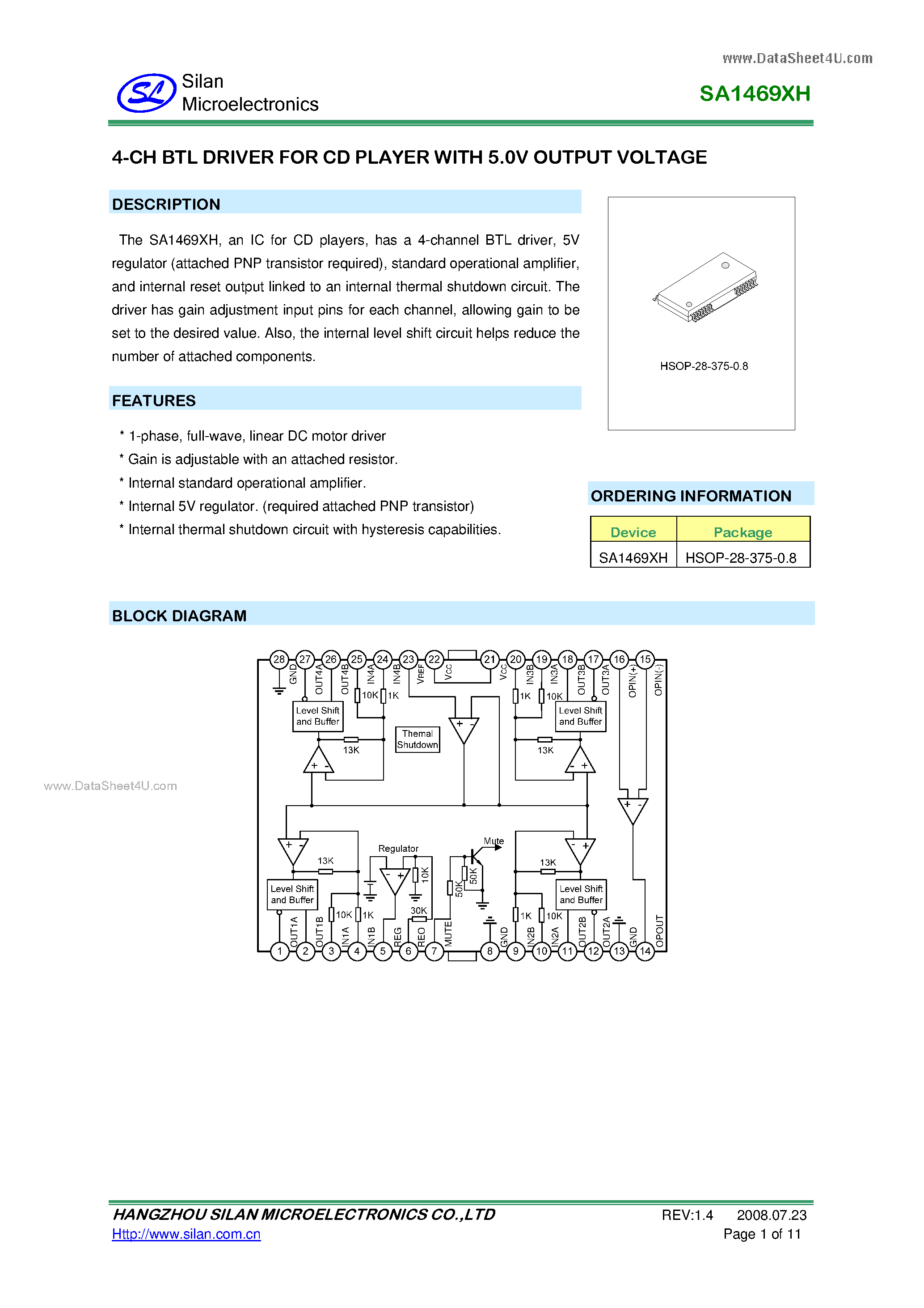 Datasheet SA1469XH - 4-CH BTL DRIVER page 1