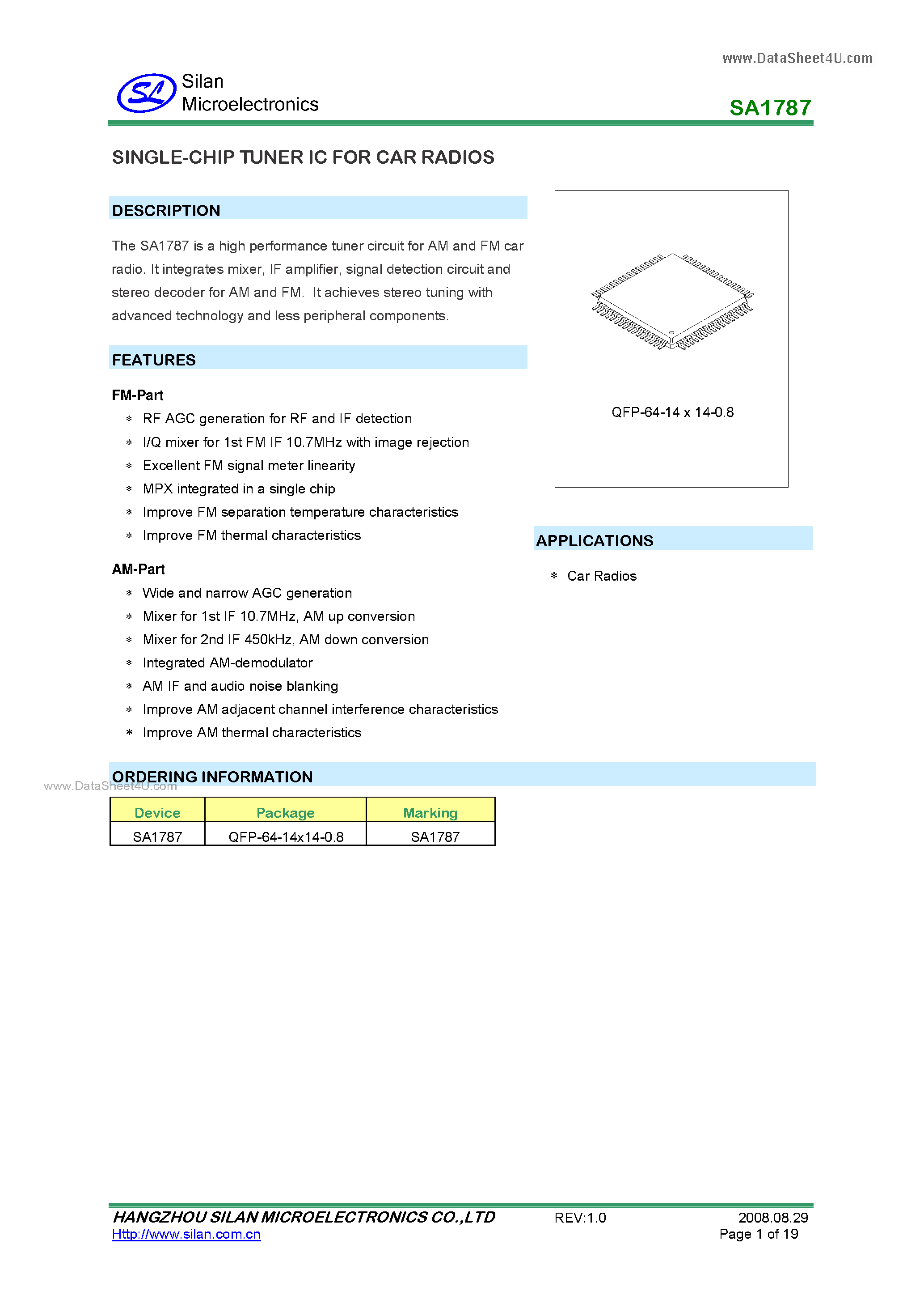 Datasheet SA1787 - SINGLE-CHIP TUNER IC page 1